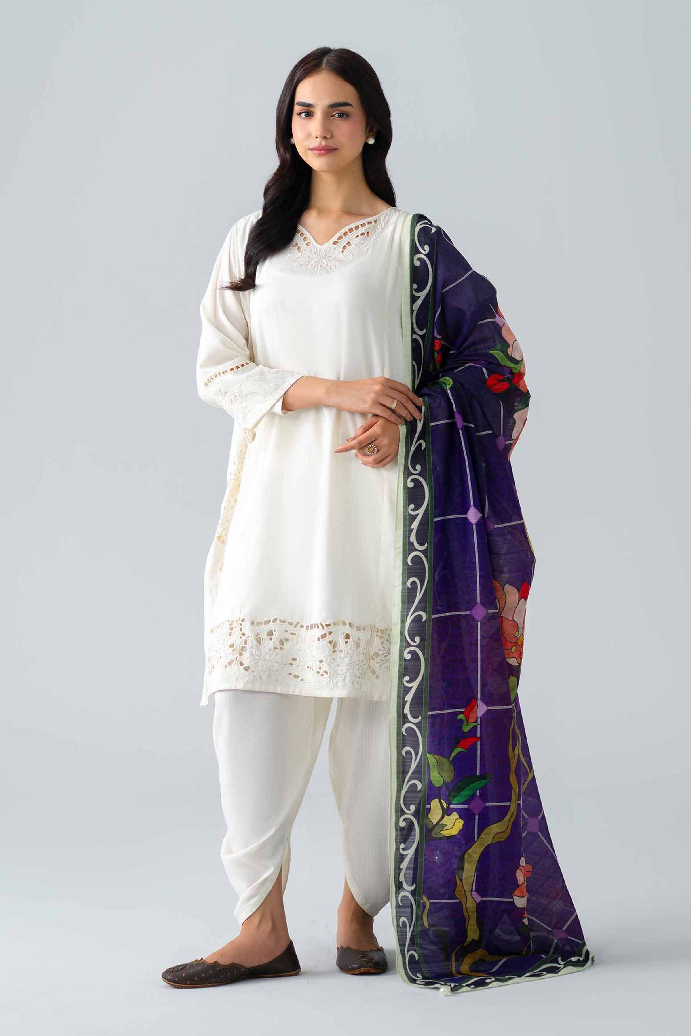 3 Piece - Embroidered Suit - PE26-307 Off White Linen 3PC Embroidered Nishat Australia