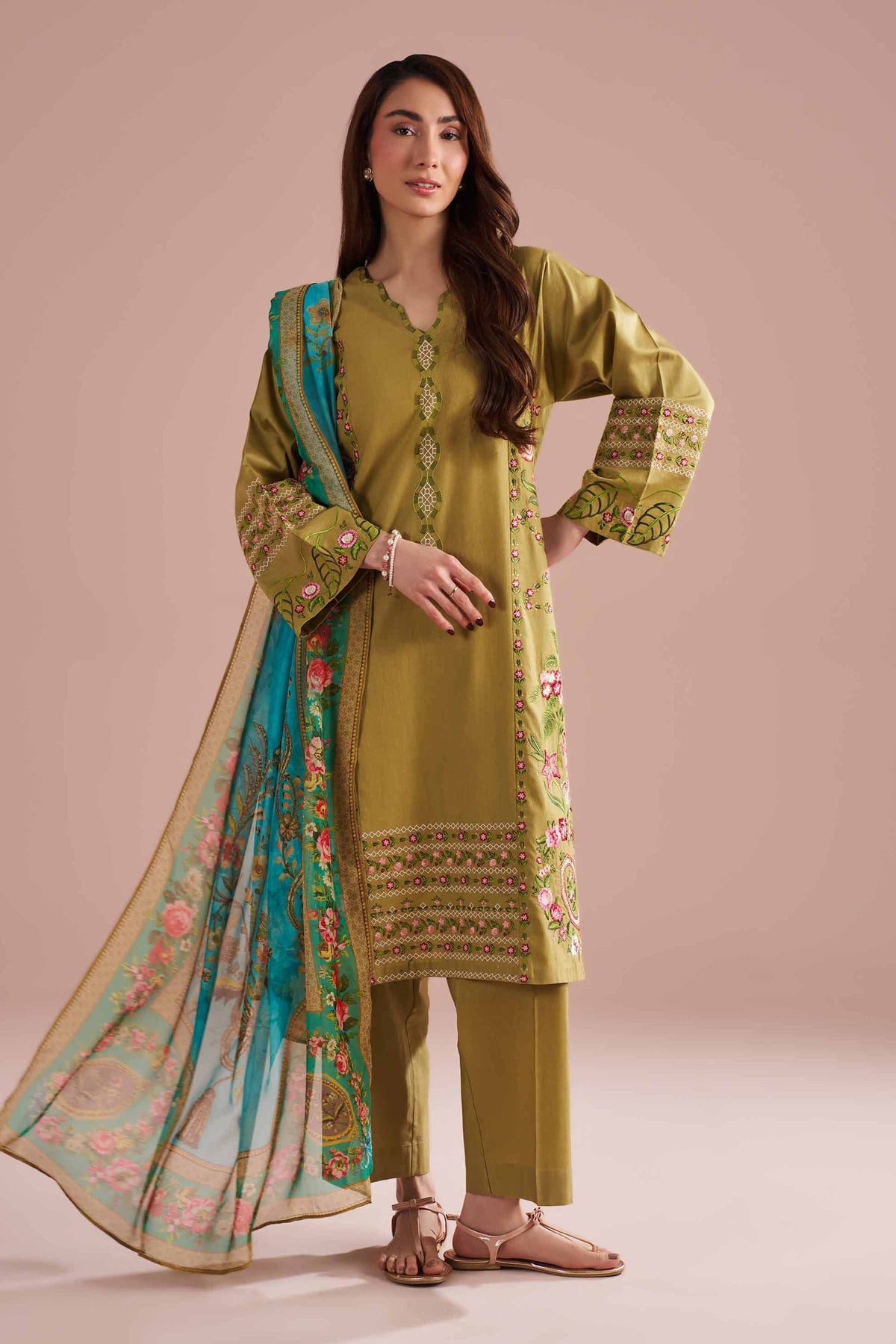 3 Piece - Embroidered Suit - PE26-321 Green Cotton 3PC Embroidered Nishat Australia