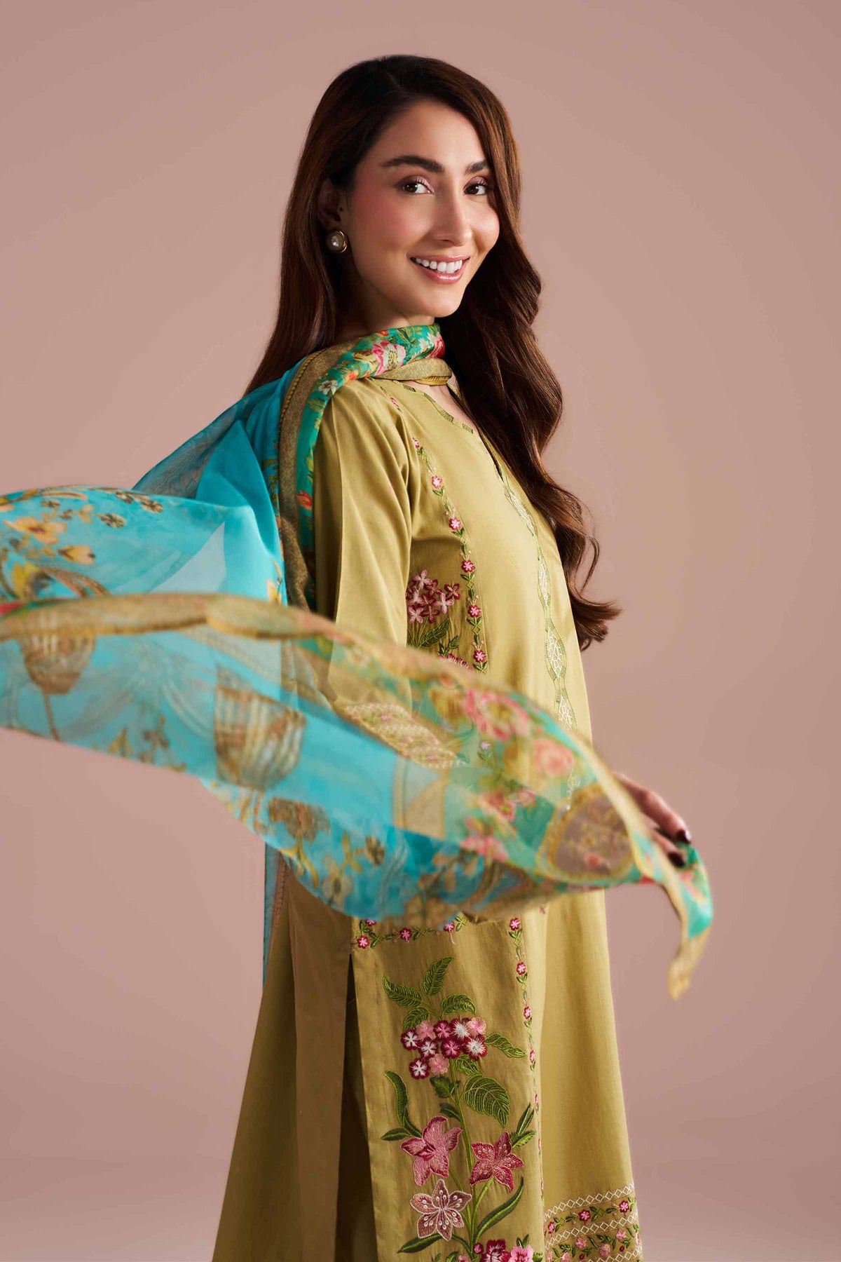 3 Piece - Embroidered Suit - PE26-321 Green Cotton 3PC Embroidered Nishat Australia