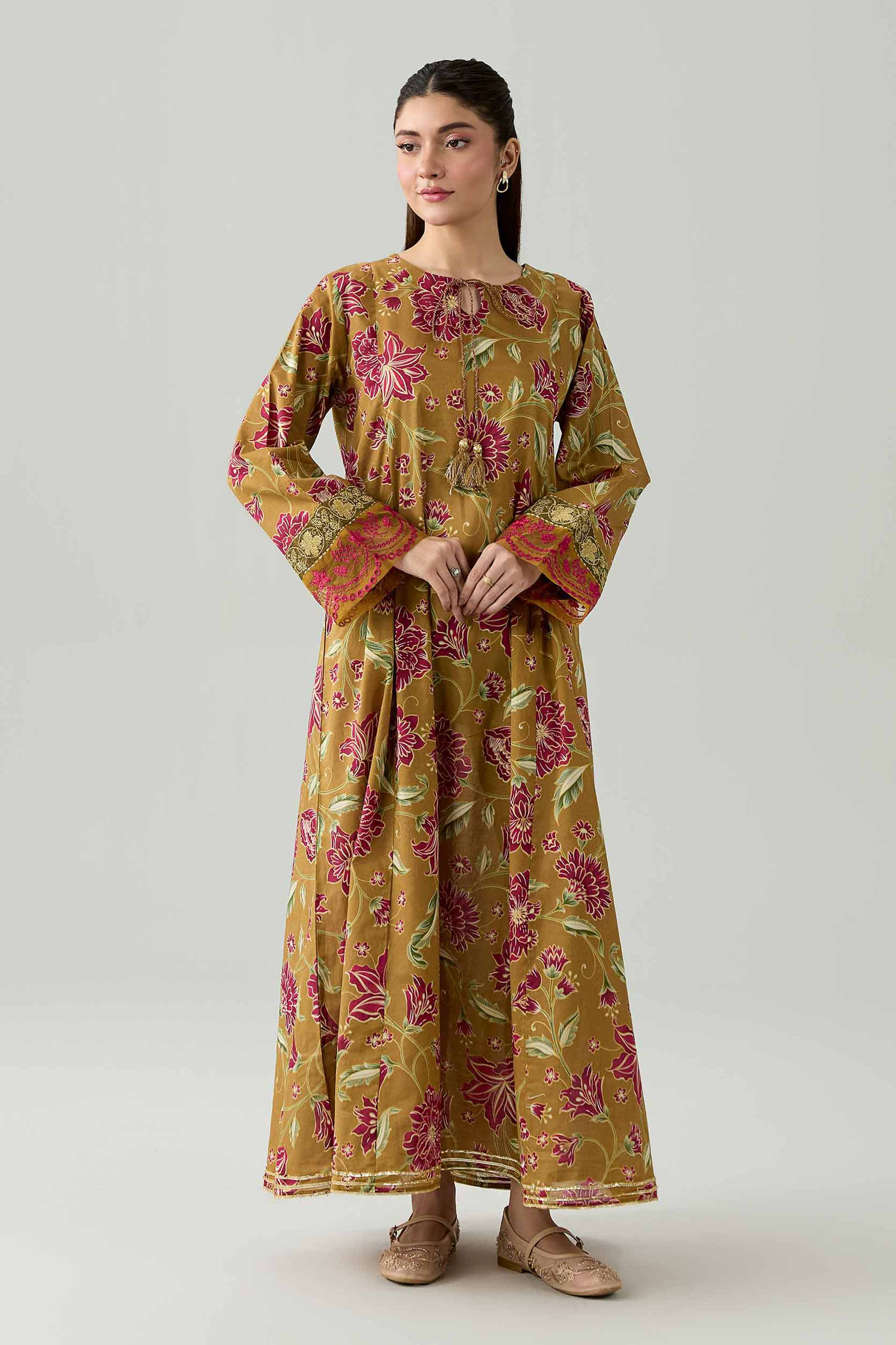 Printed Embroidered Shirt - PE26-375 Brown Lawn 1PC Embroidered Nishat Australia