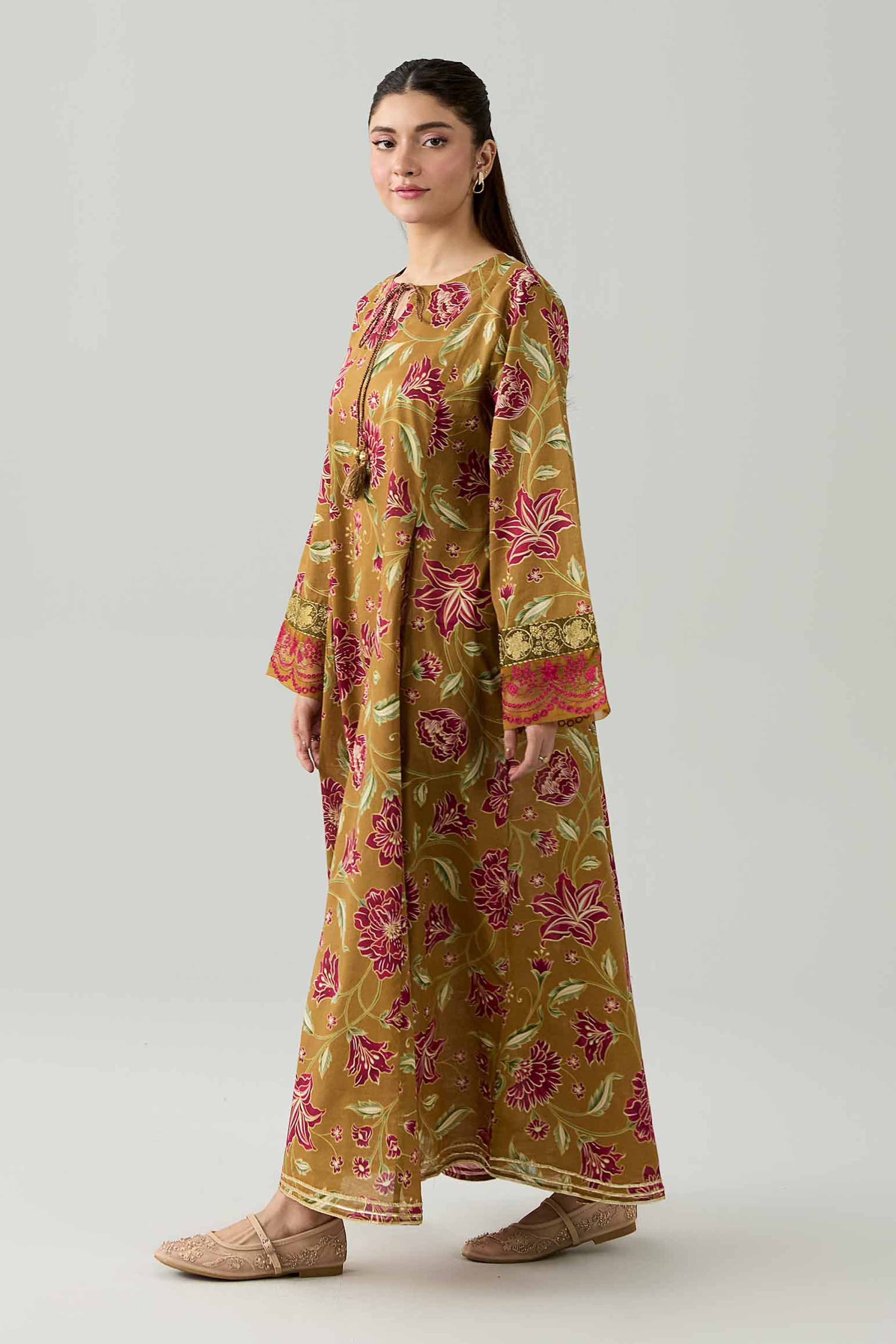 Printed Embroidered Shirt - PE26-375 Brown Lawn 1PC Embroidered Nishat Australia