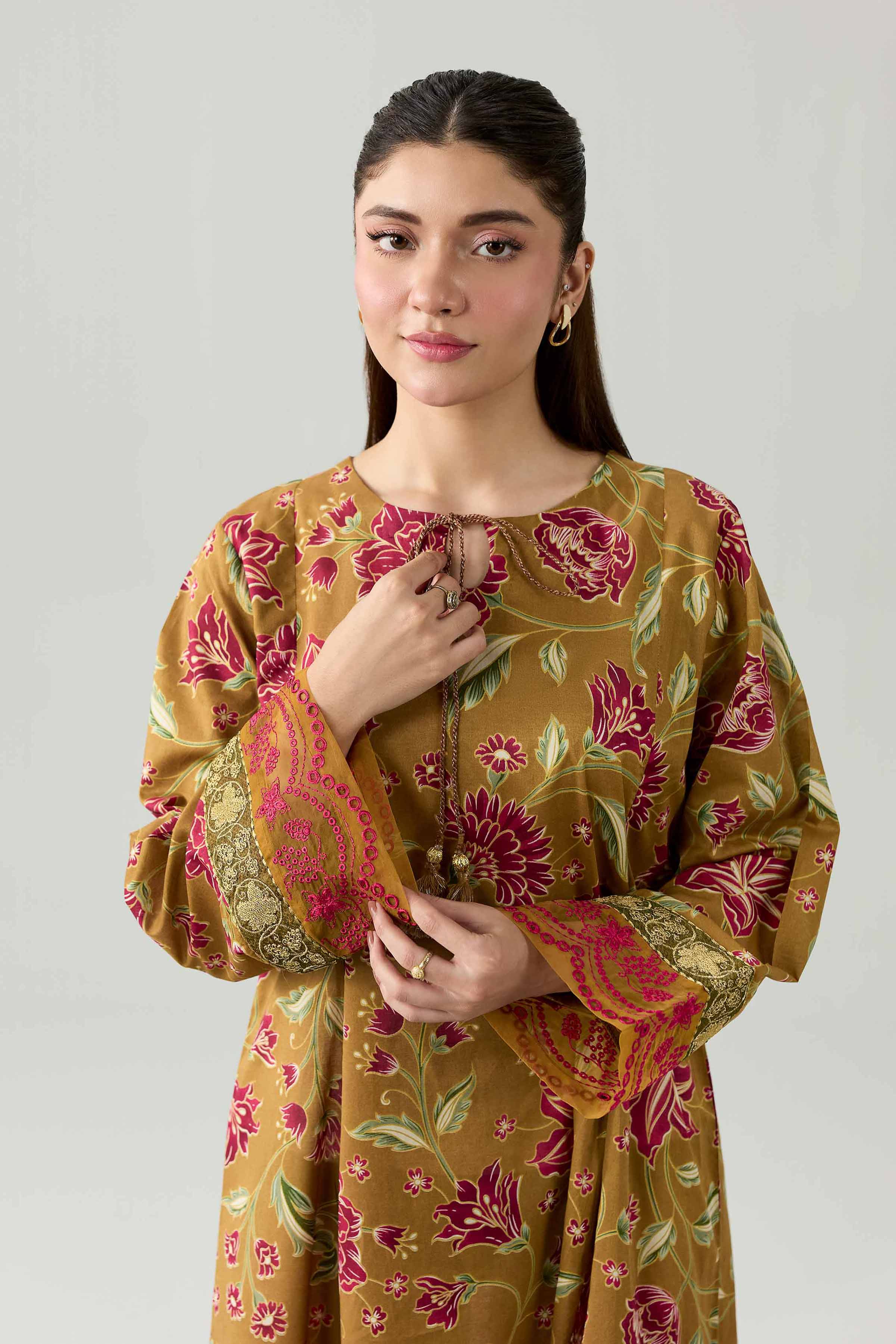 Printed Embroidered Shirt - PE26-375 Brown Lawn 1PC Embroidered Nishat Australia