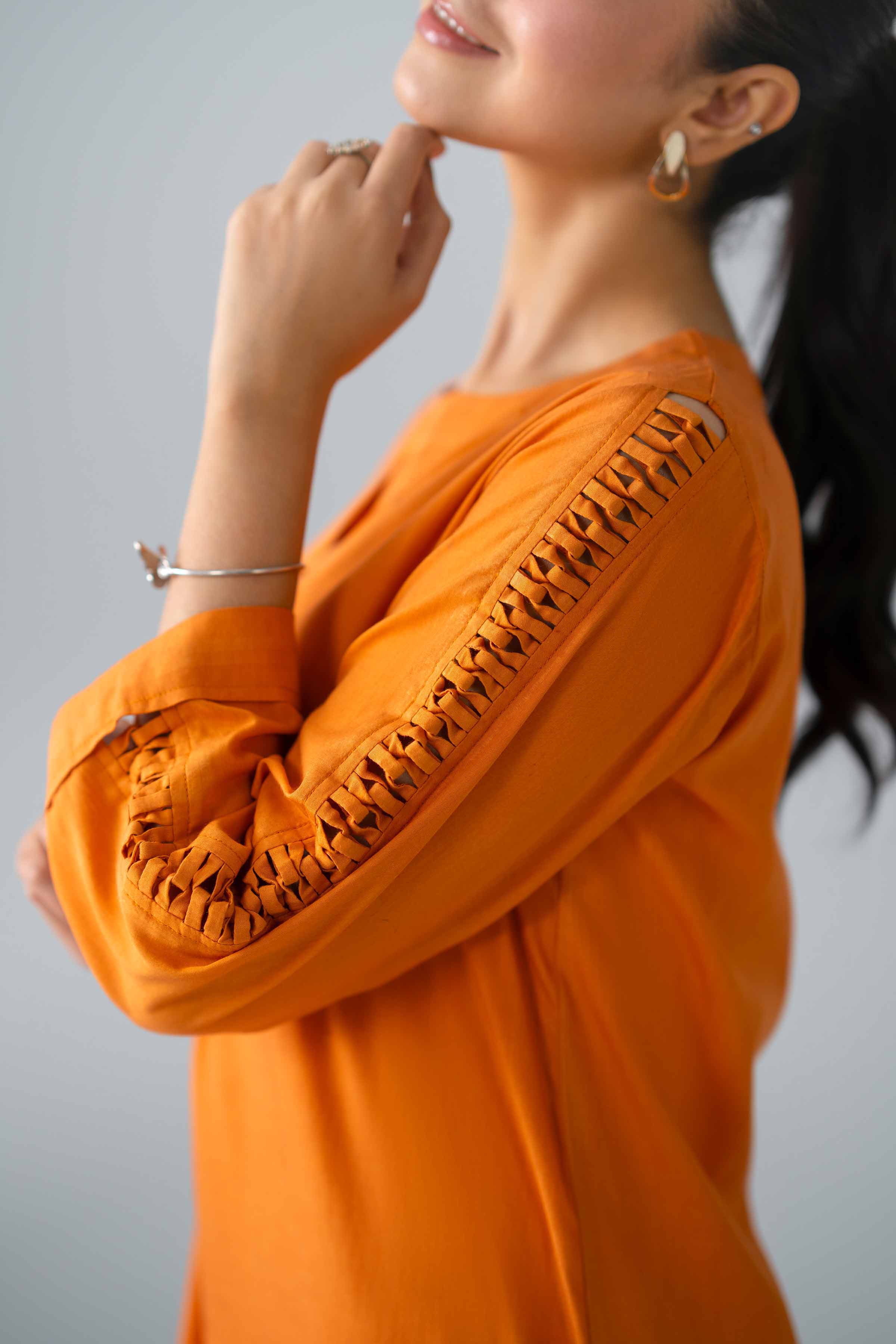 Embroidered Shirt - PE26-380 Orange Cotton 1PC Embroidered Nishat Australia