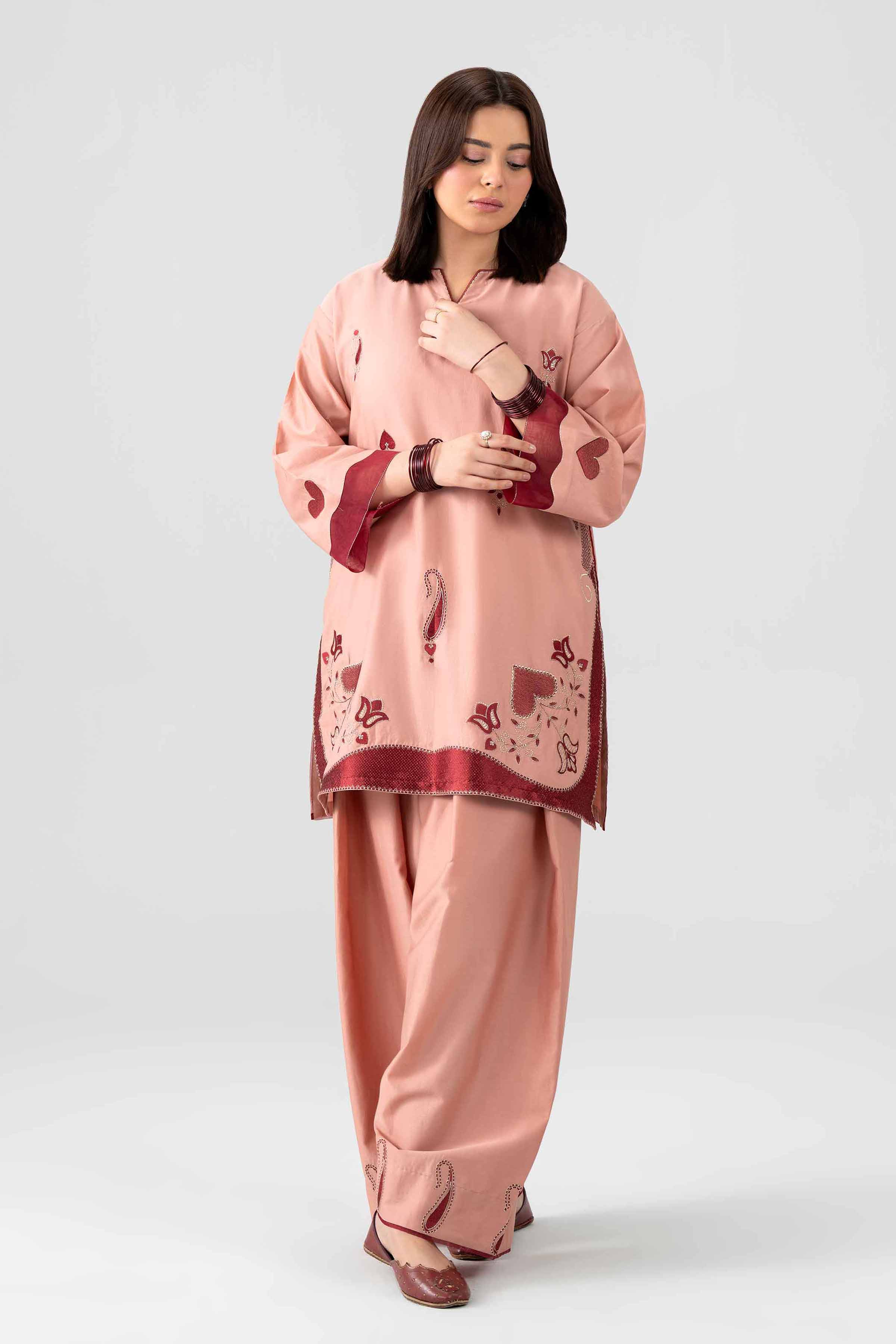 2 Piece - Embroidered Suit - PE26-463 Orange Sateen 2PC Embroidered Nishat Australia