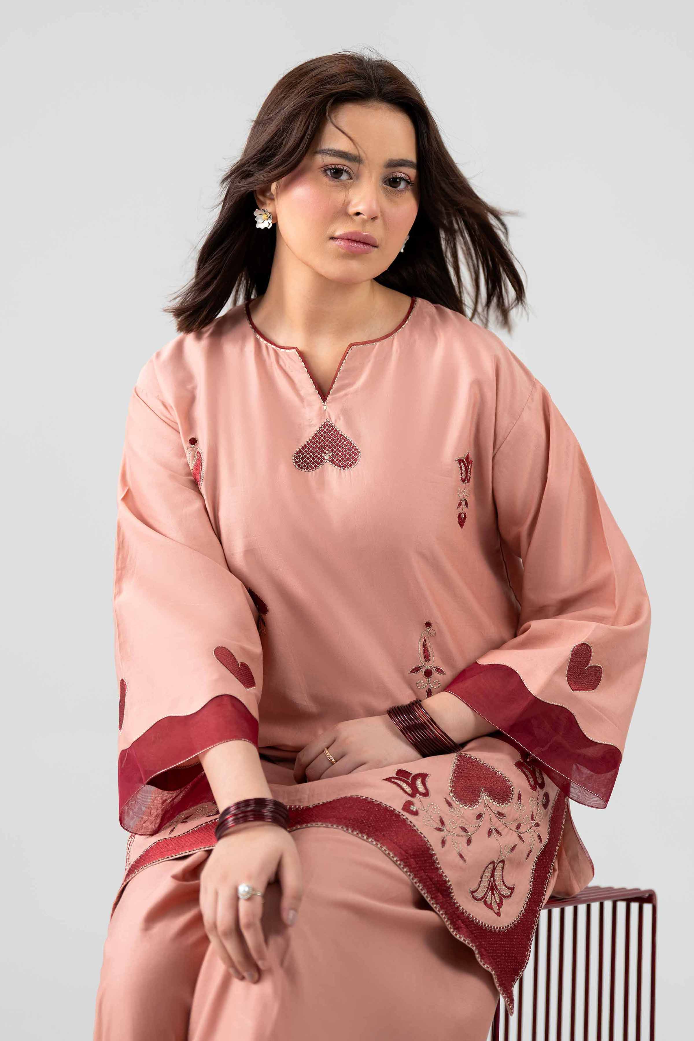 2 Piece - Embroidered Suit - PE26-463 Orange Sateen 2PC Embroidered Nishat Australia