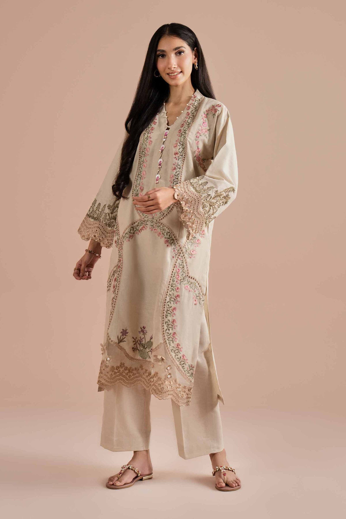 2 Piece - Embroidered Suit - PE26-48 Beige Linen 2PC Embroidered Nishat Australia