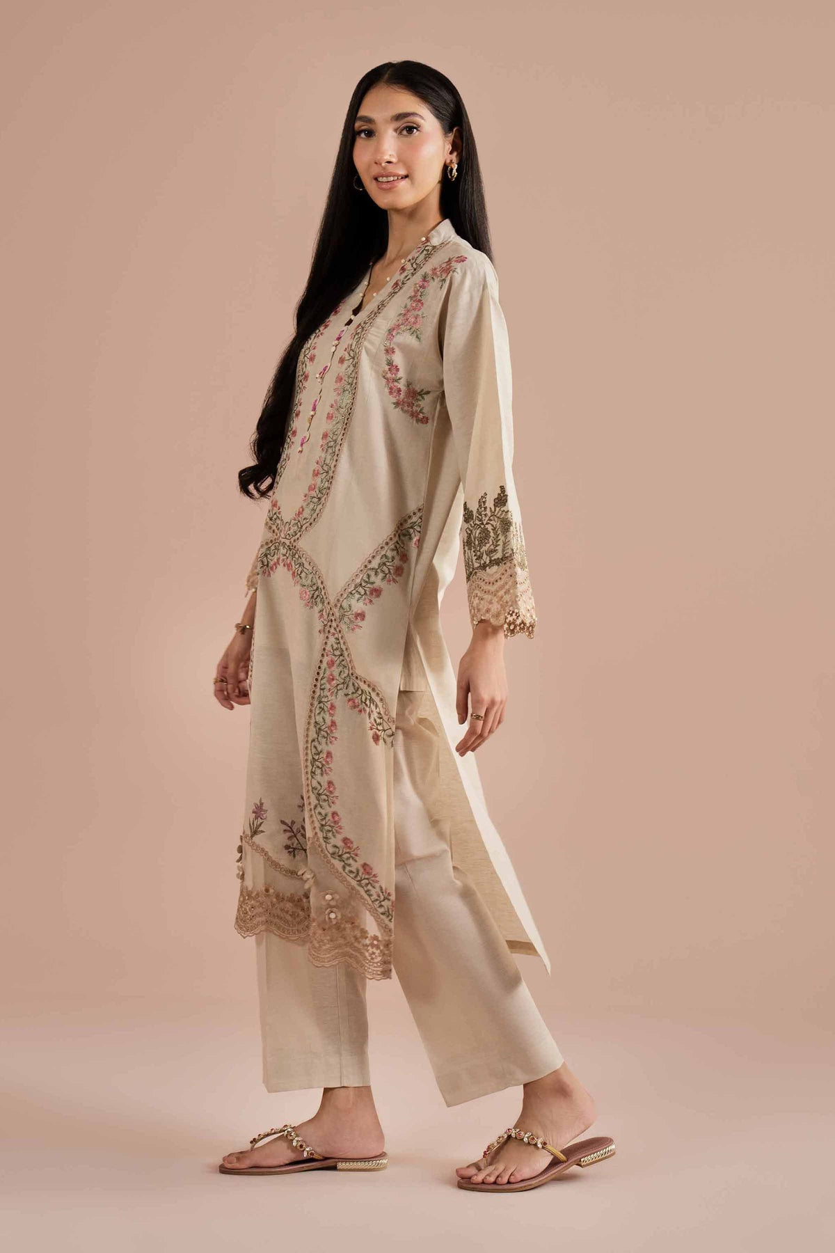 2 Piece - Embroidered Suit - PE26-48 Beige Linen 2PC Embroidered Nishat Australia