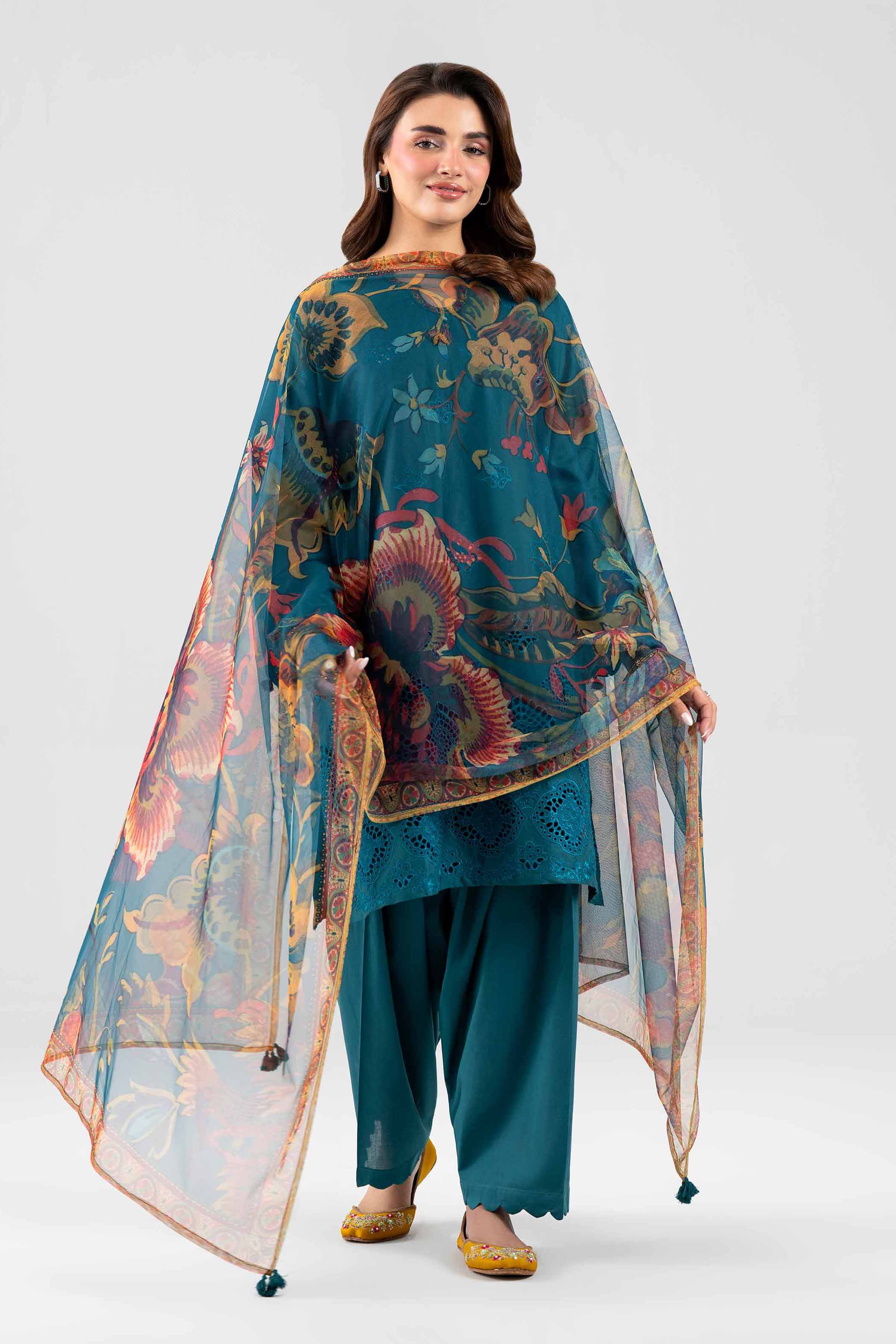 3 Piece - Printed Embroidered Suit - PE26-509 Blue Cambric 3PC Embroidered Nishat Australia