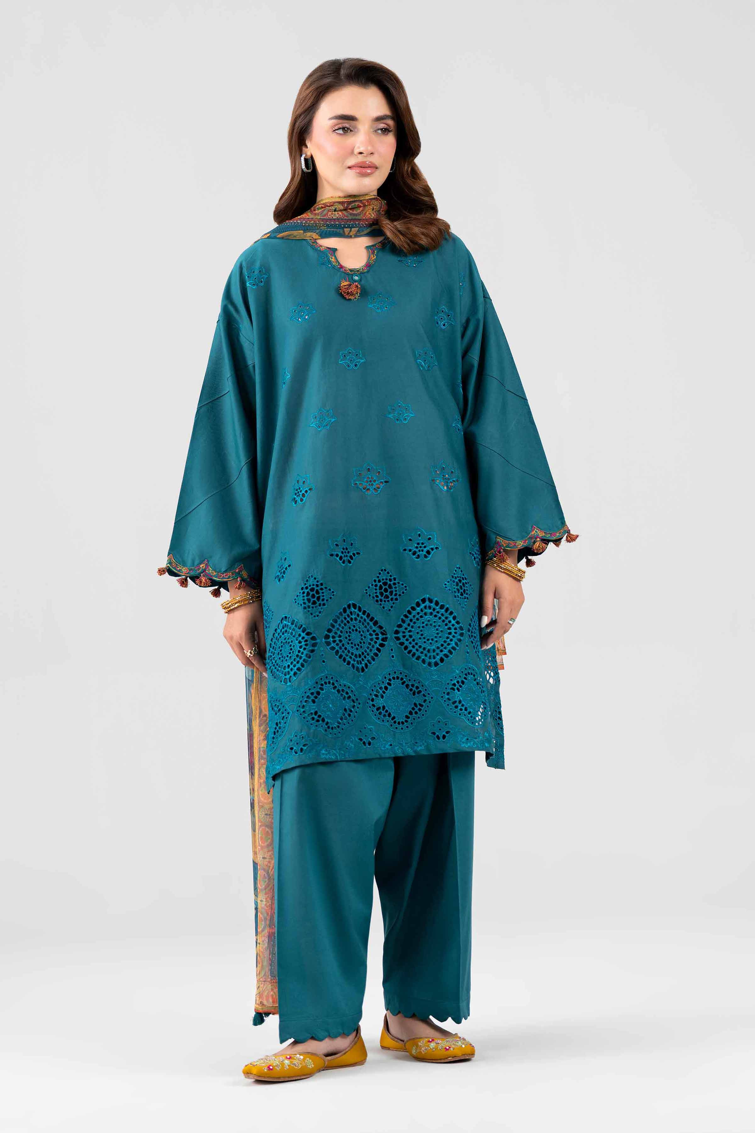 3 Piece - Printed Embroidered Suit - PE26-509 Blue Cambric 3PC Embroidered Nishat Australia