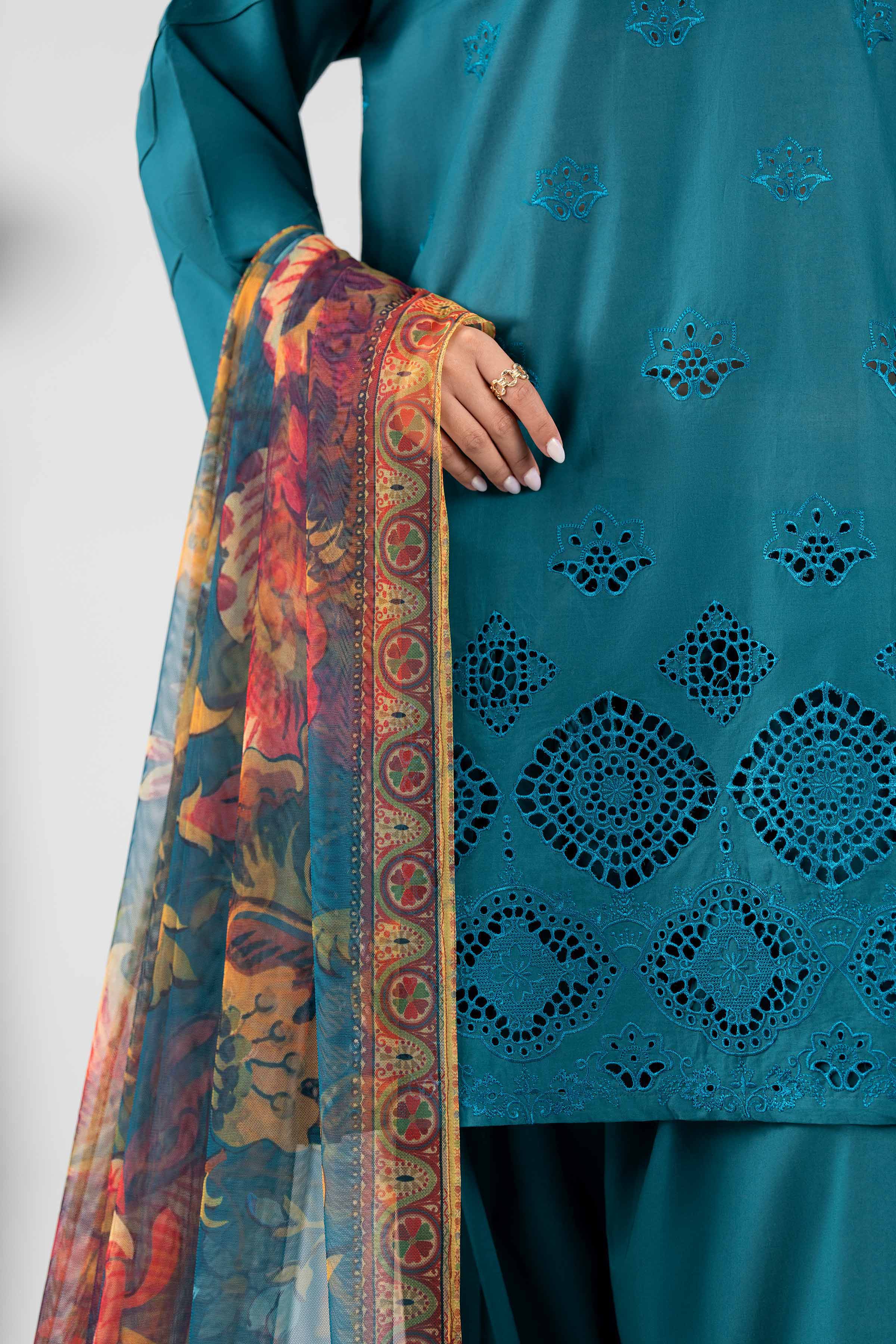 3 Piece - Printed Embroidered Suit - PE26-509 Blue Cambric 3PC Embroidered Nishat Australia