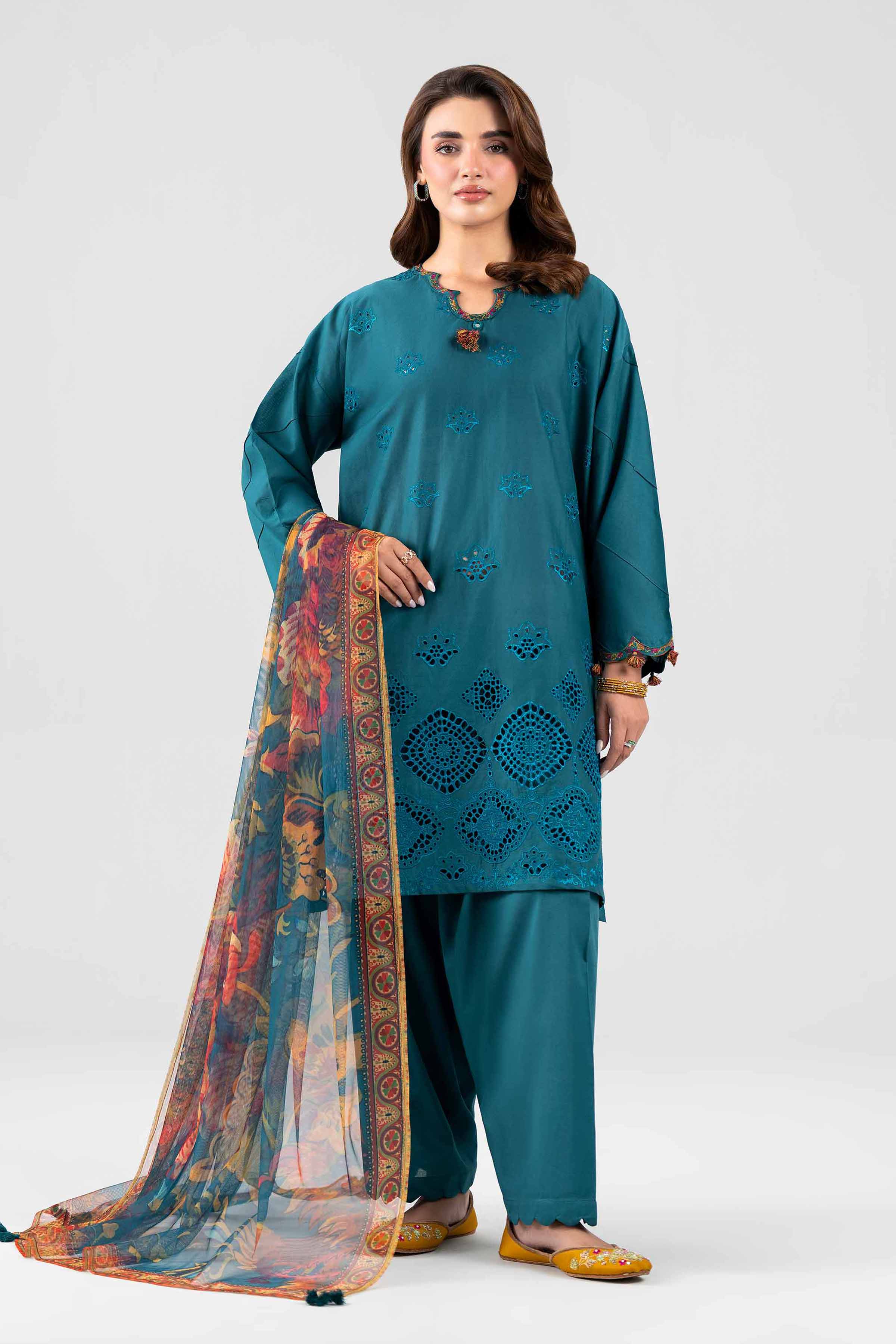 3 Piece - Printed Embroidered Suit - PE26-509 Blue Cambric 3PC Embroidered Nishat Australia