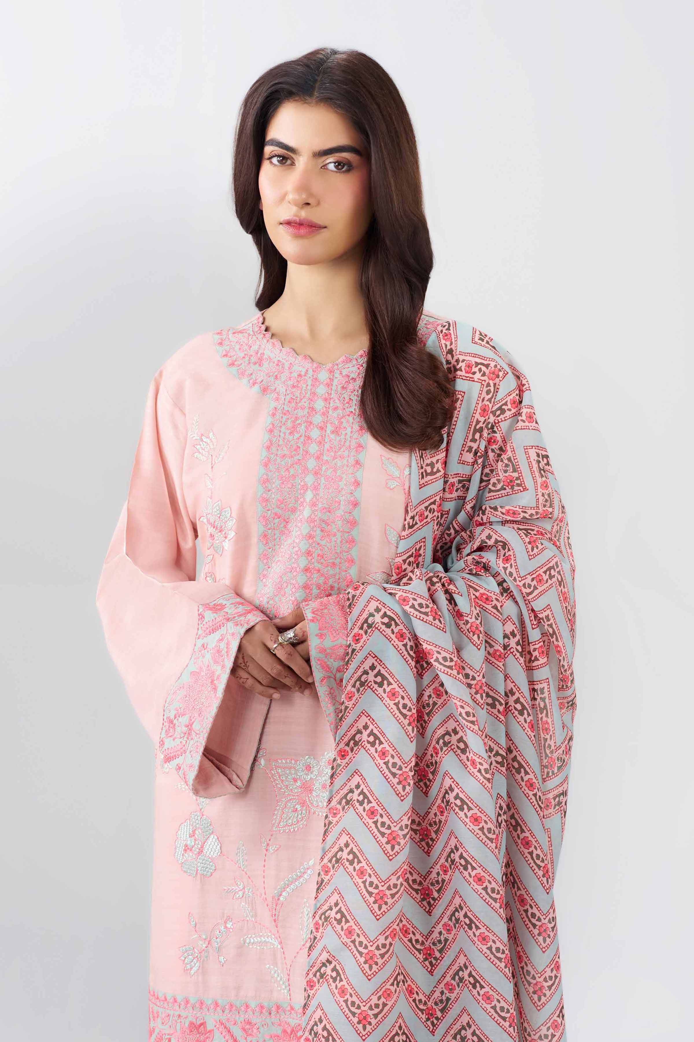 3 Piece - Embroidered Suit - PE26-538 Pink Jacquard 3PC Embroidered Nishat Australia