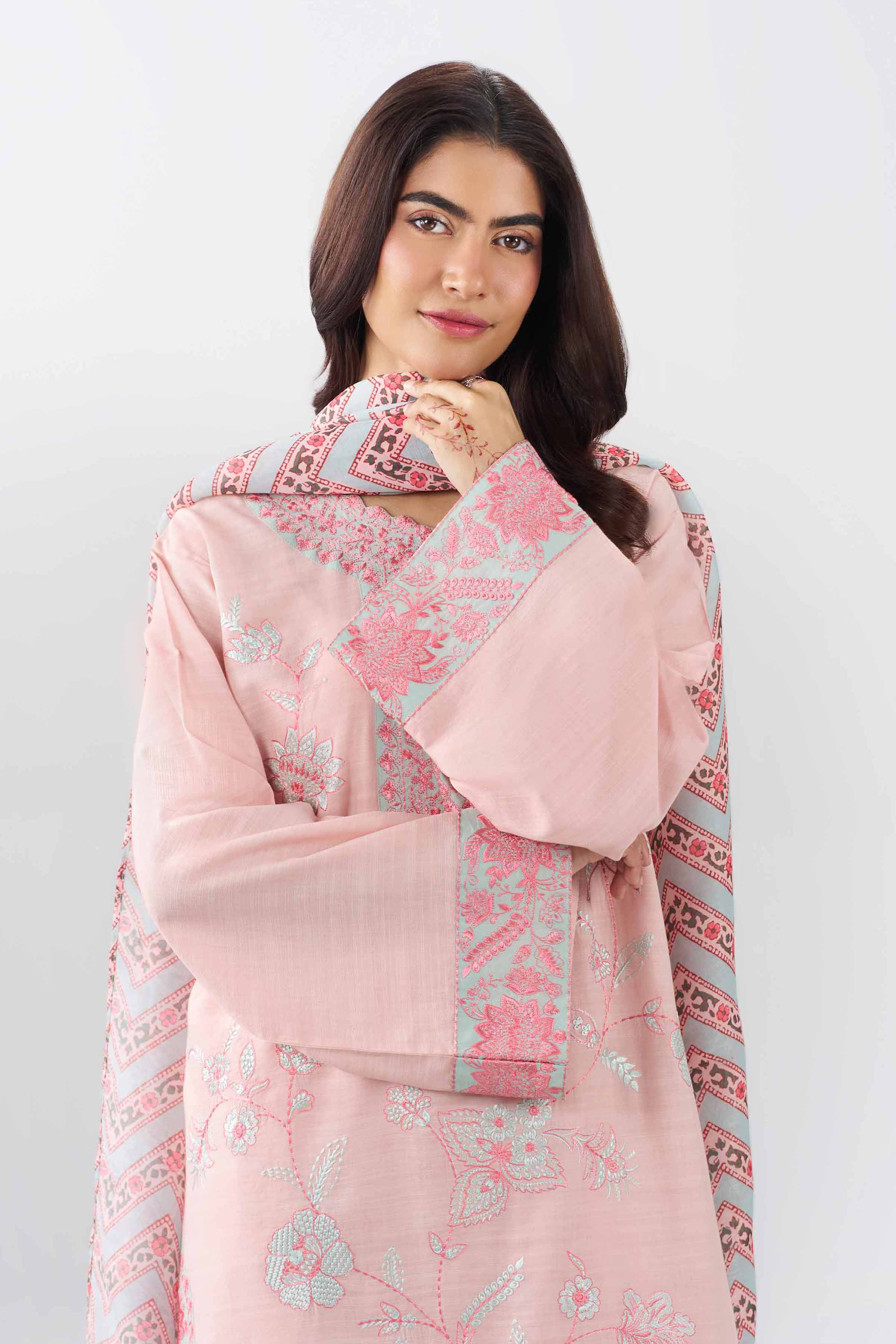 3 Piece - Embroidered Suit - PE26-538 Pink Jacquard 3PC Embroidered Nishat Australia