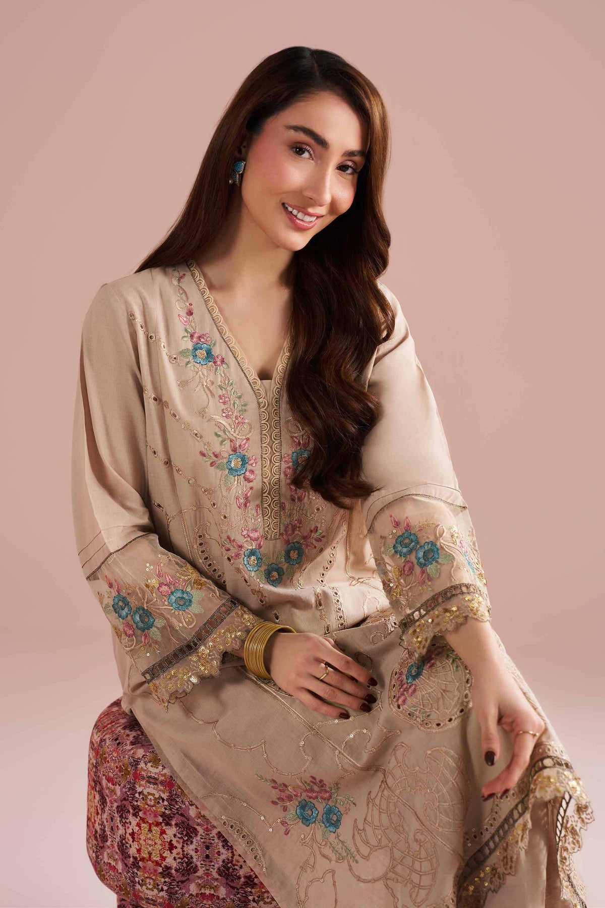 2 Piece - Embroidered Suit - PE26-55 Beige Linen 2PC Embroidered Nishat Australia