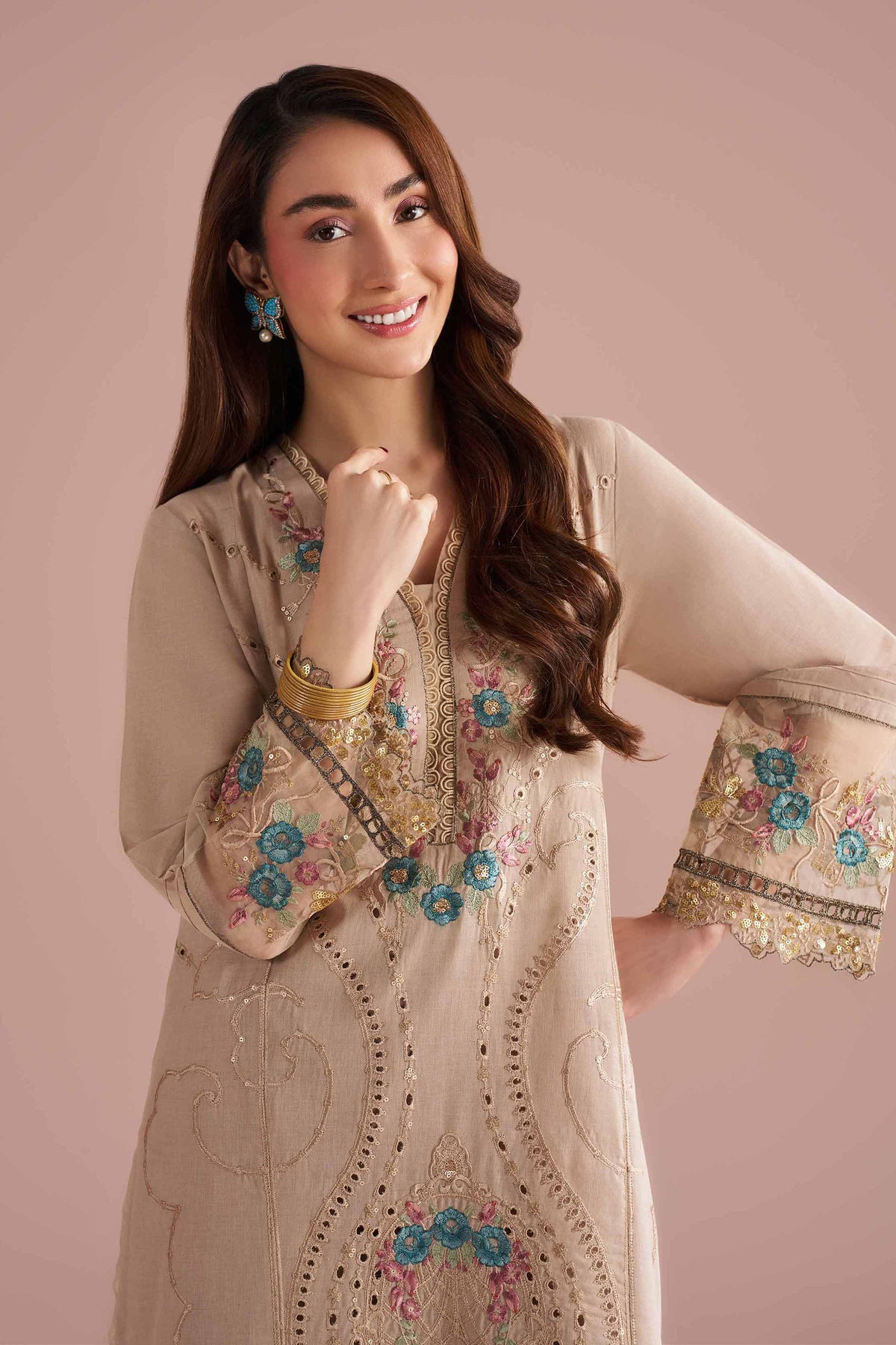 2 Piece - Embroidered Suit - PE26-55 Beige Linen 2PC Embroidered Nishat Australia