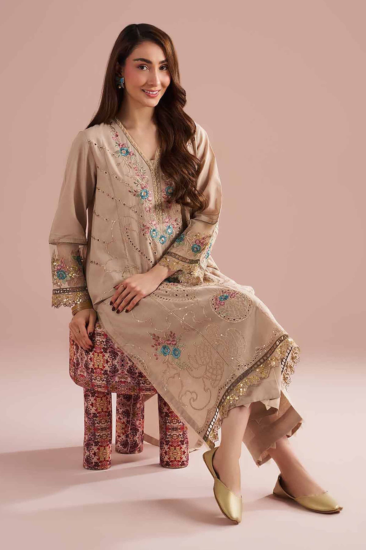 2 Piece - Embroidered Suit - PE26-55 Beige Linen 2PC Embroidered Nishat Australia