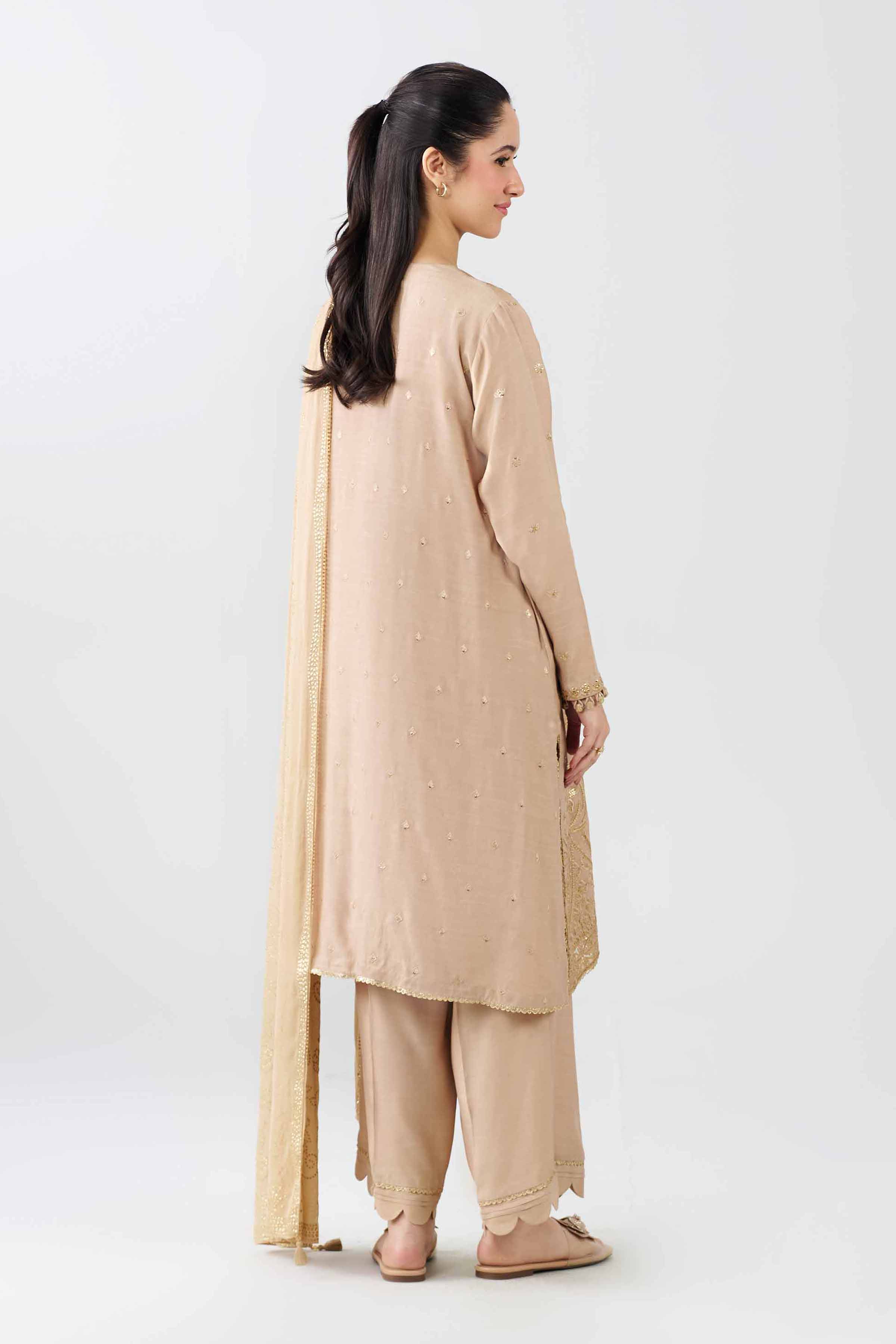 3 Piece - Embroidered Suit - PE26-600 Beige Raw Silk 3PC Embroidered Nishat Australia
