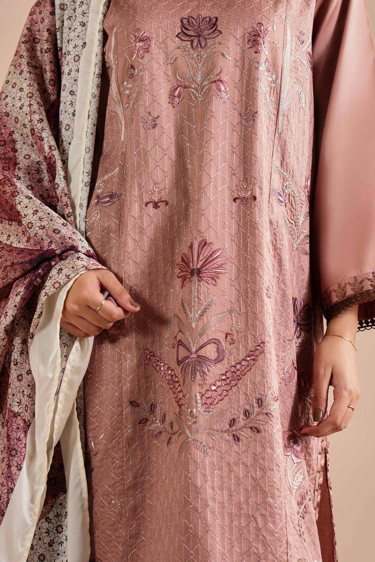 3 Piece - Embroidered Suit - PE26-61 Pink Sateen 3PC Embroidered Nishat Australia