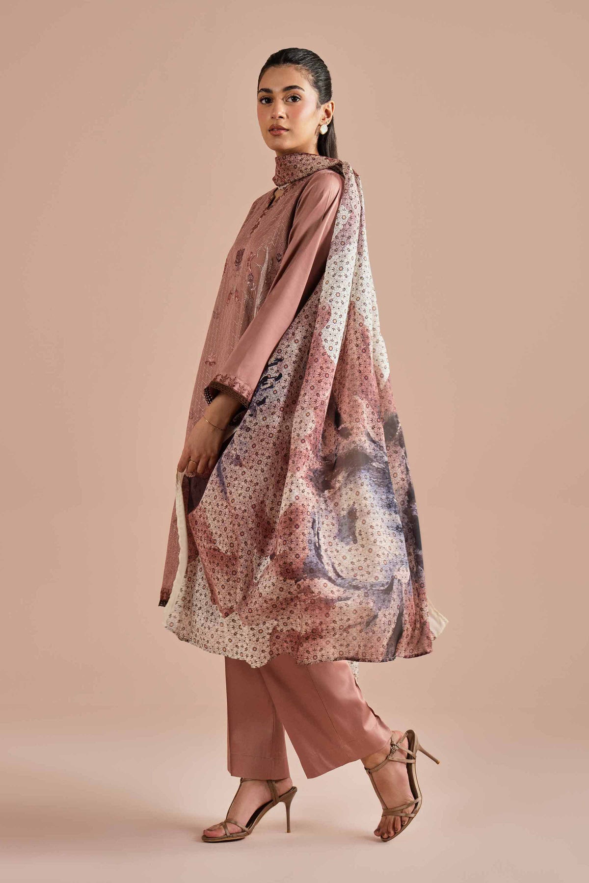 3 Piece - Embroidered Suit - PE26-61 Pink Sateen 3PC Embroidered Nishat Australia