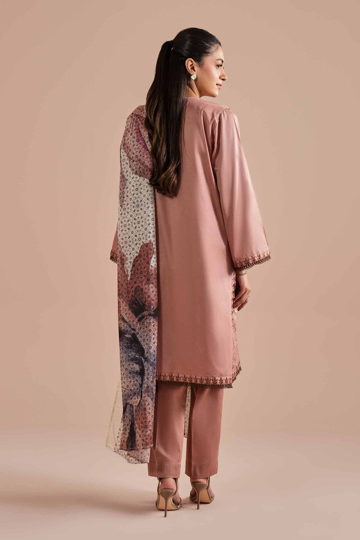 3 Piece - Embroidered Suit - PE26-61 Pink Sateen 3PC Embroidered Nishat Australia