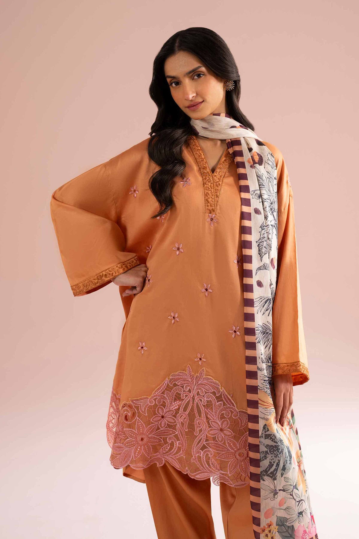 3 Piece - Embroidered Suit - PE26-62 Yellow Sateen 3PC Embroidered Nishat Australia