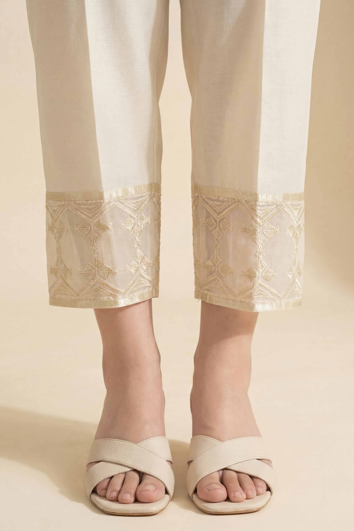 Embroidered Trousers - PE26-632 Off White Cambric 1PC Embroidered Nishat Australia