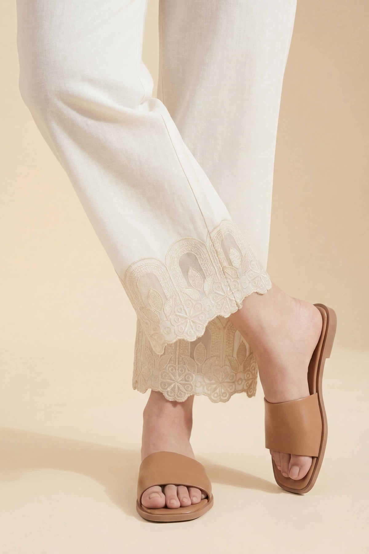 Embroidered Trousers - PE26-634 White Cambric 1PC Embroidered Nishat Australia