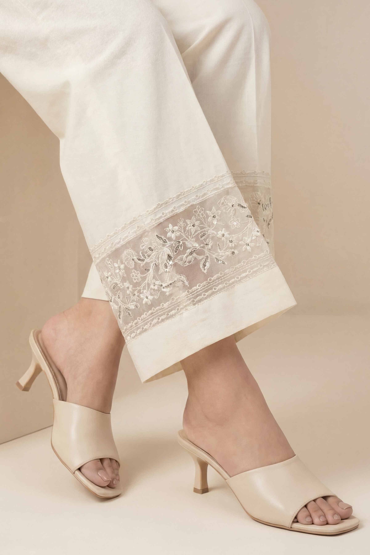 Embroidered Trousers - PE26-637 Off White Cambric 1PC Embroidered Nishat Australia