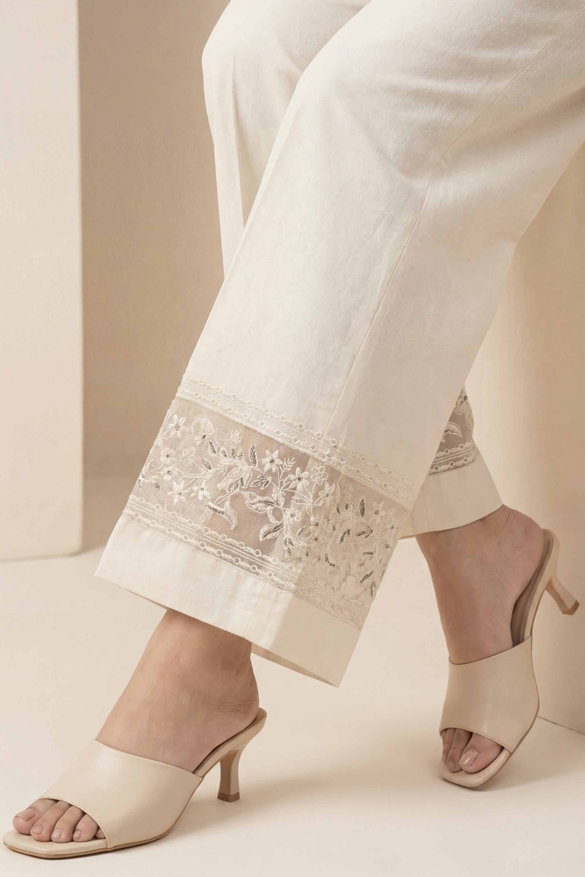Embroidered Trousers - PE26-637 Off White Cambric 1PC Embroidered Nishat Australia