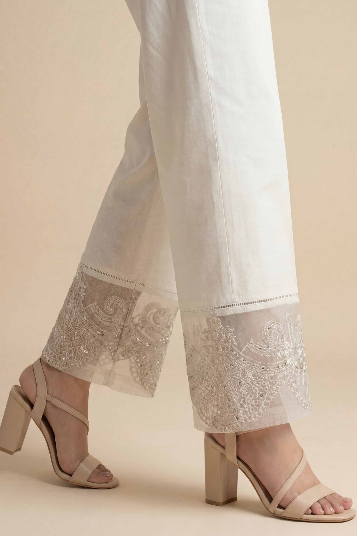 Embroidered Trousers - PE26-638 White Cambric 1PC Embroidered Nishat Australia