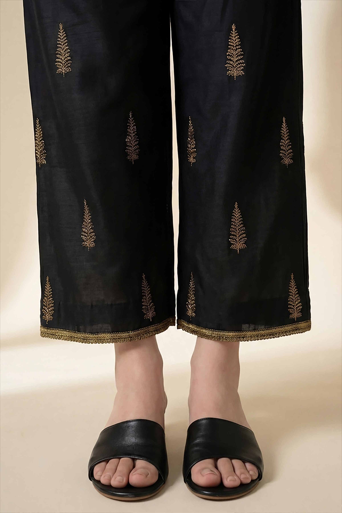 Embroidered Trousers - PE26-647 Black Cambric 1PC Embroidered Nishat Australia