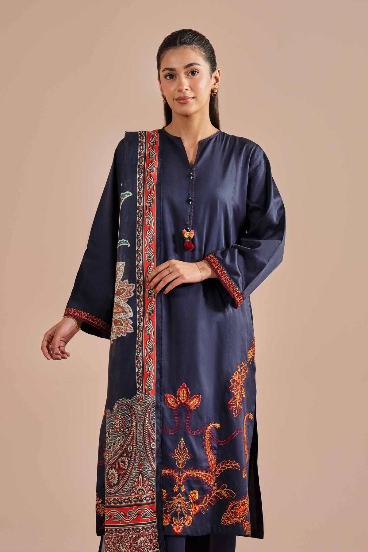 3 Piece - Embroidered Suit - PE26-65 Blue Sateen 3PC Embroidered Nishat Australia
