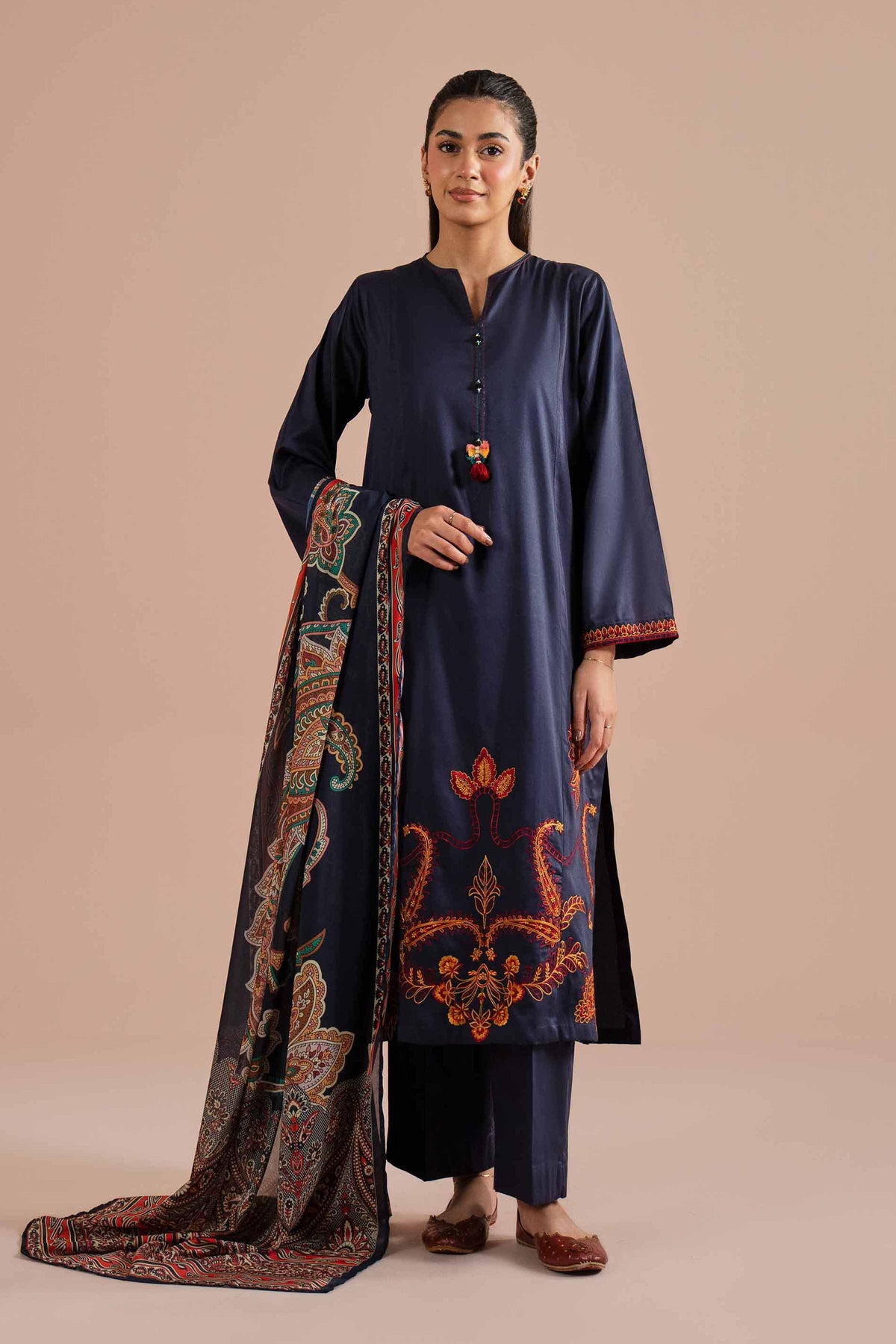 3 Piece - Embroidered Suit - PE26-65 Blue Sateen 3PC Embroidered Nishat Australia