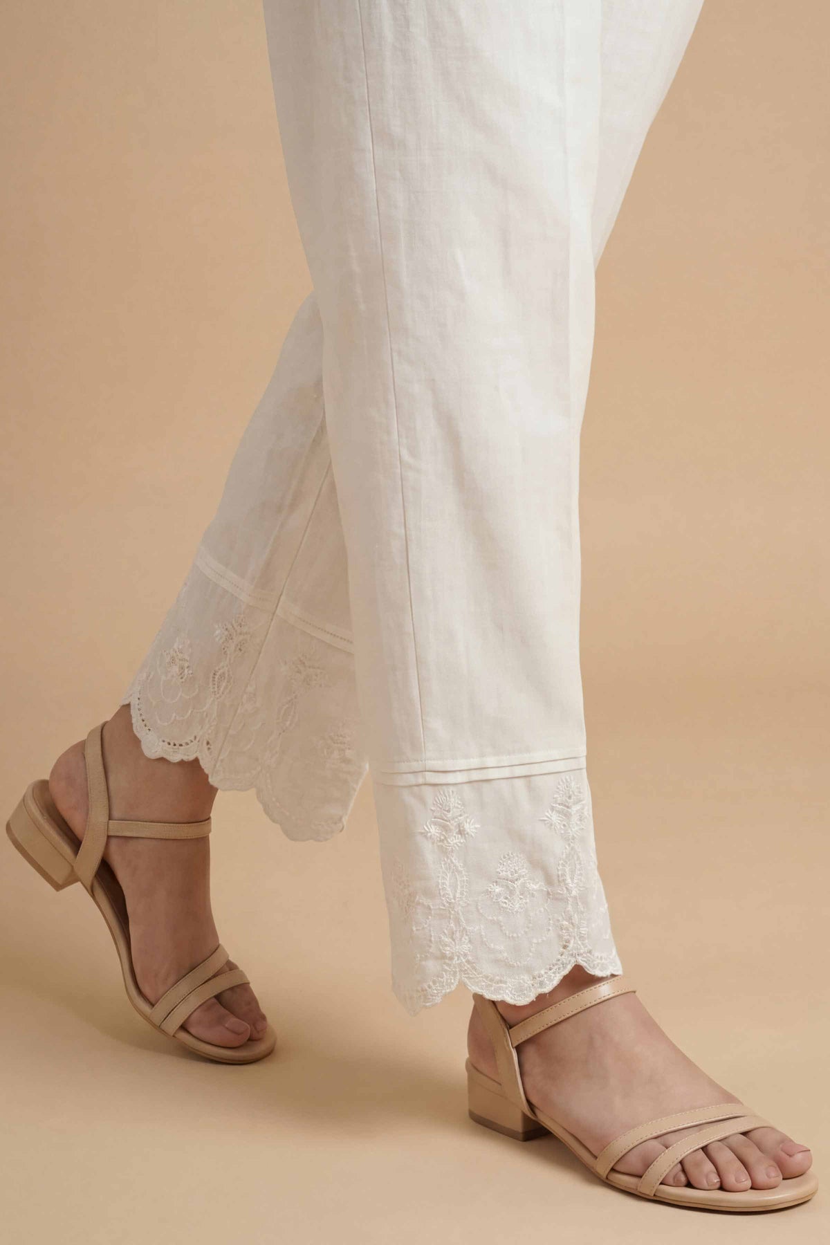 Embroidered Trousers - PE26-655 White Cambric 1PC Embroidered Nishat Australia