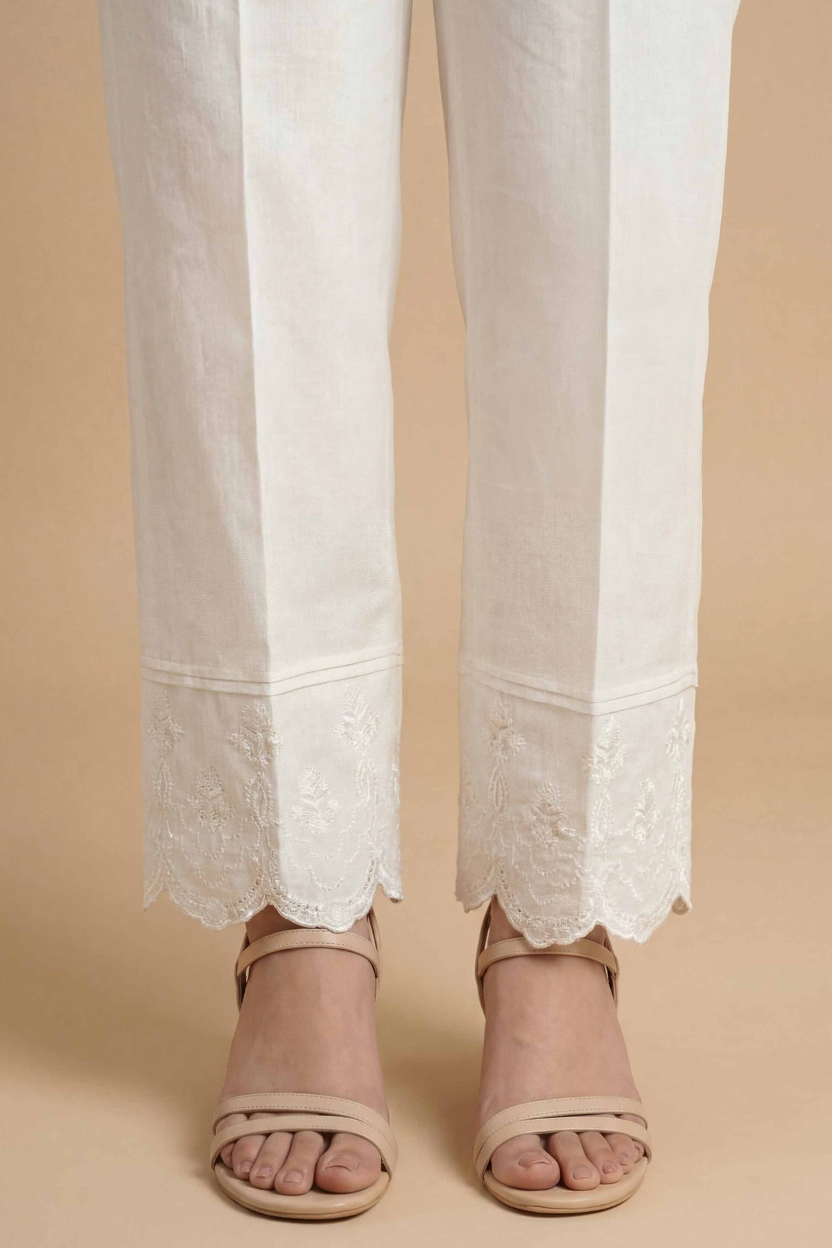 Embroidered Trousers - PE26-655 White Cambric 1PC Embroidered Nishat Australia