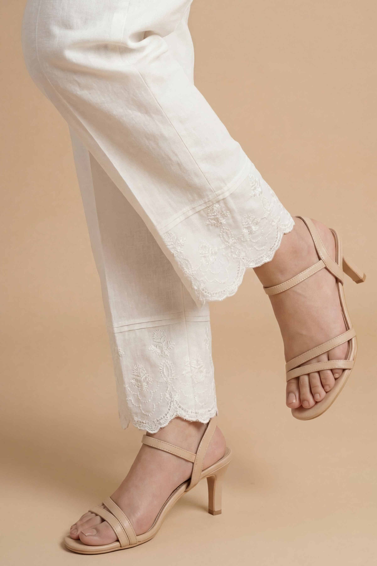 Embroidered Trousers - PE26-655 White Cambric 1PC Embroidered Nishat Australia