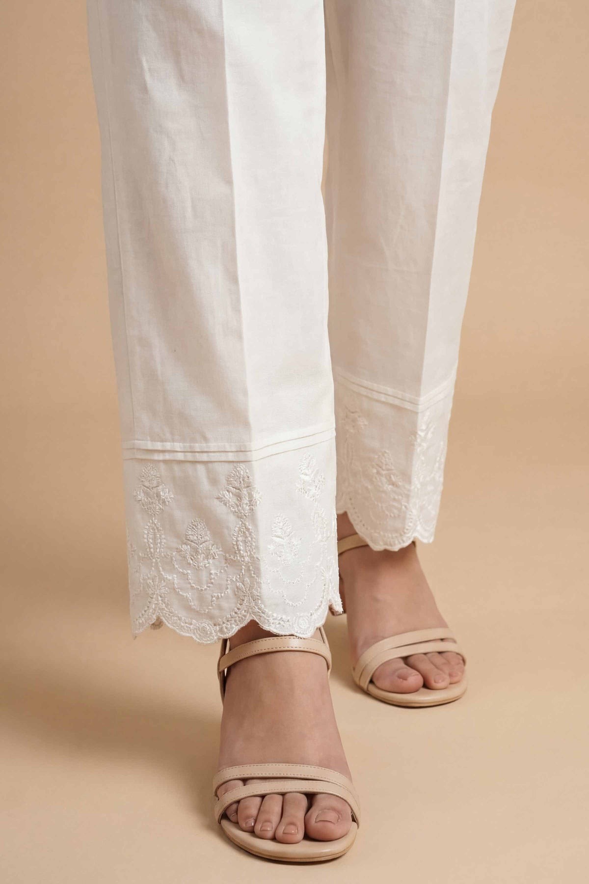 Embroidered Trousers - PE26-655 White Cambric 1PC Embroidered Nishat Australia