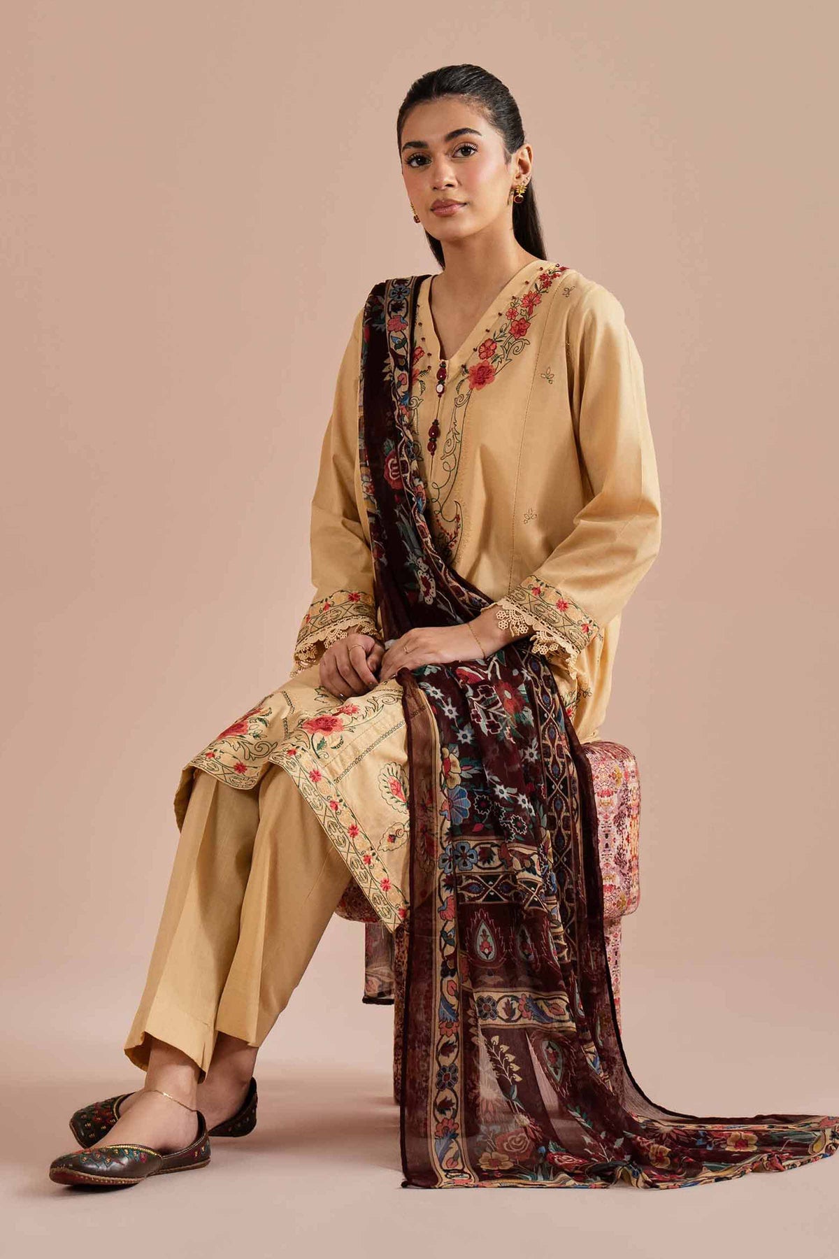 3 Piece - Embroidered Suit - PE26-67 Yellow Cross Hatch 3PC Embroidered Nishat Australia