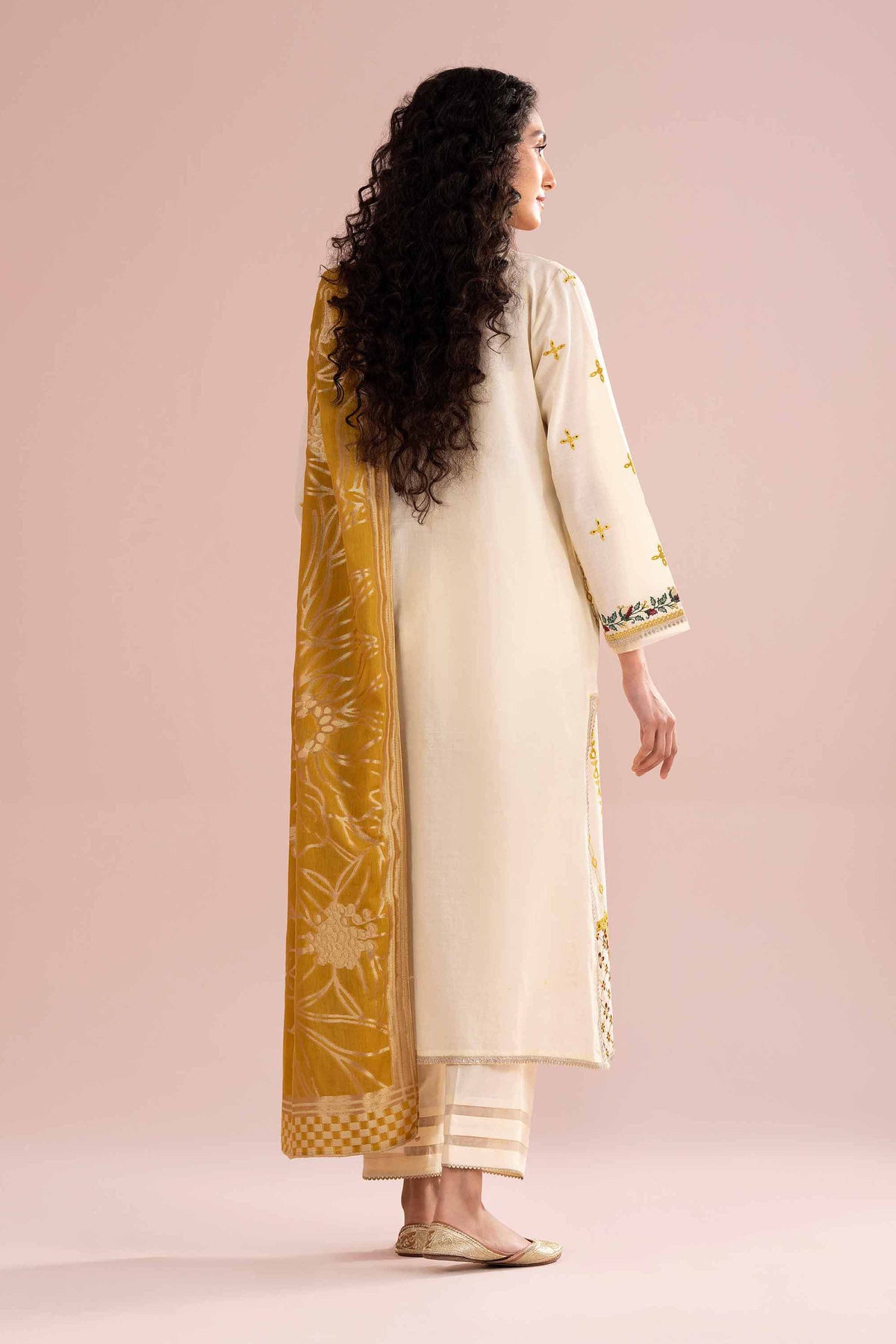 3 Piece - Embroidered Suit - PE26-75 Yellow Slub Base 3PC Embroidered Nishat Australia