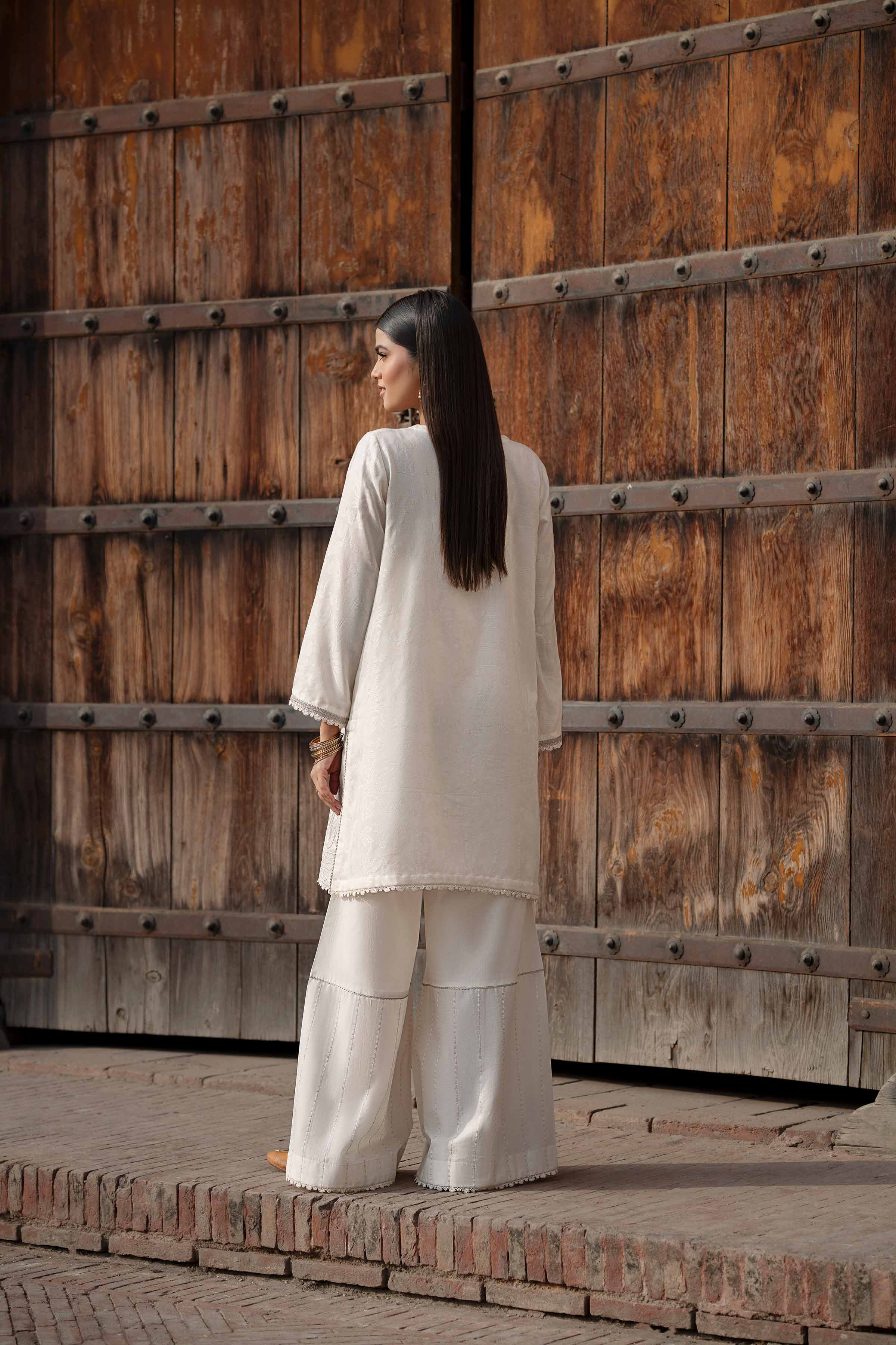 2 Piece - Embroidered Suit - PFE25-14 READY TO WEAR White Jacquard 2PC Embroidered