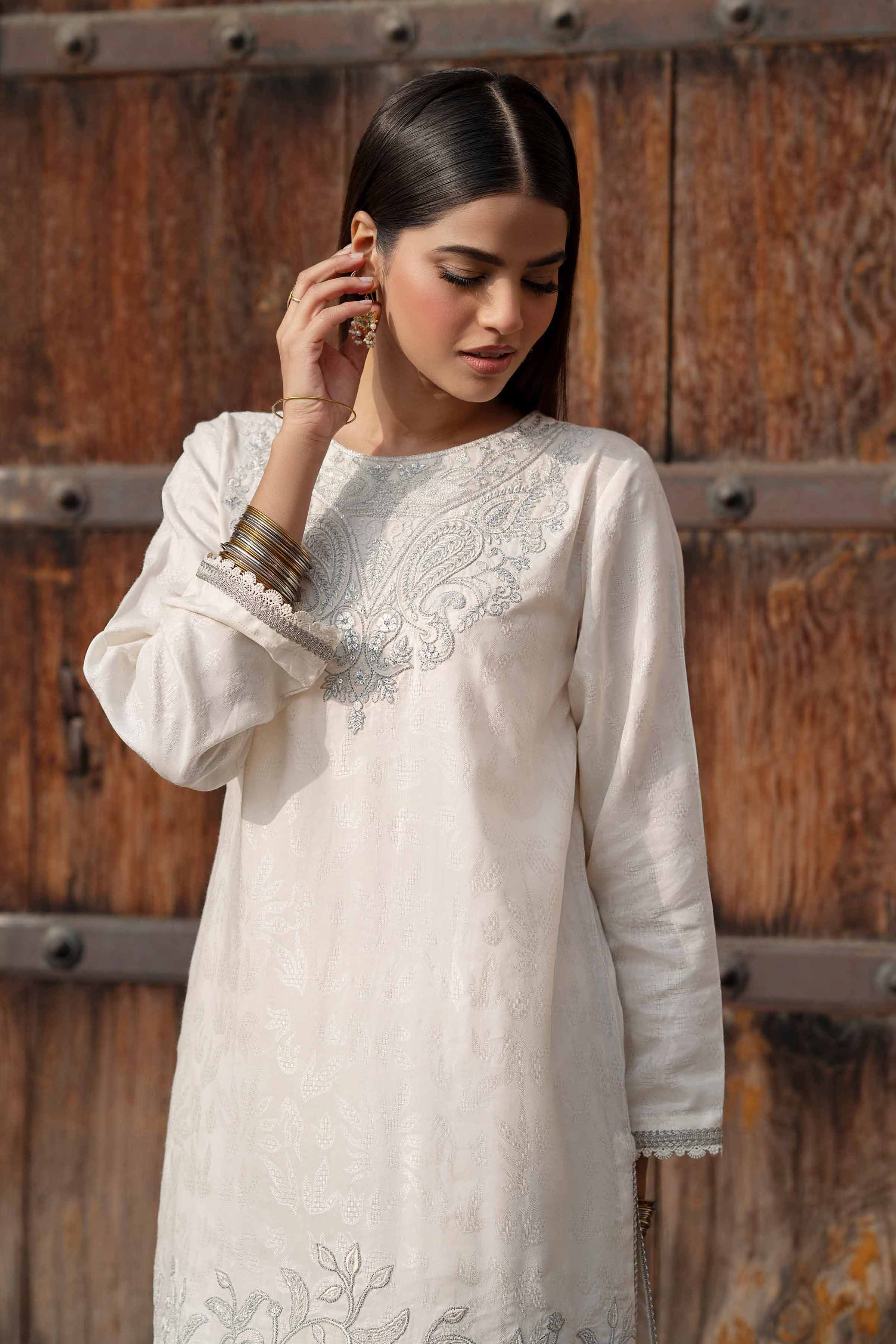 2 Piece - Embroidered Suit - PFE25-14 READY TO WEAR White Jacquard 2PC Embroidered