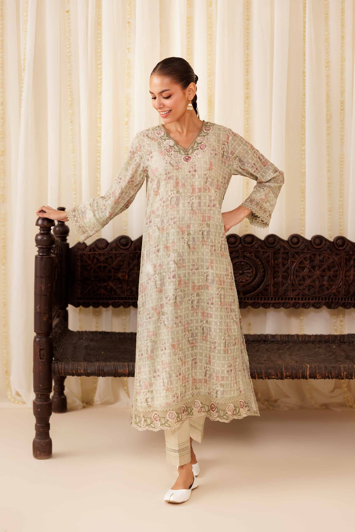 2 Piece - Embroidered Suit - PFE25-38 Green Silk 2PC Embroidered Nishat Australia