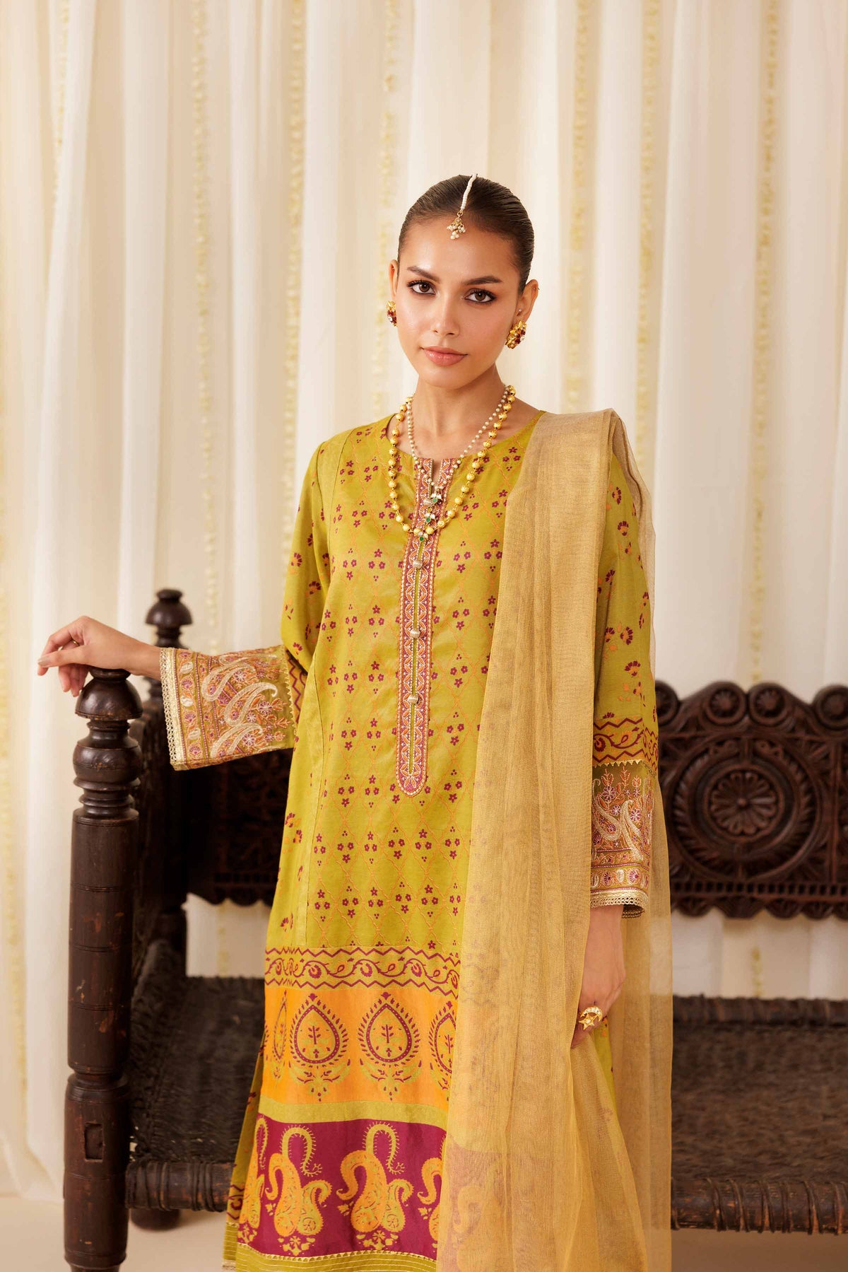 3 Piece - Printed Embroidered Suit - PFE25-40 Green Viscose 3PC Embroidered Nishat Australia