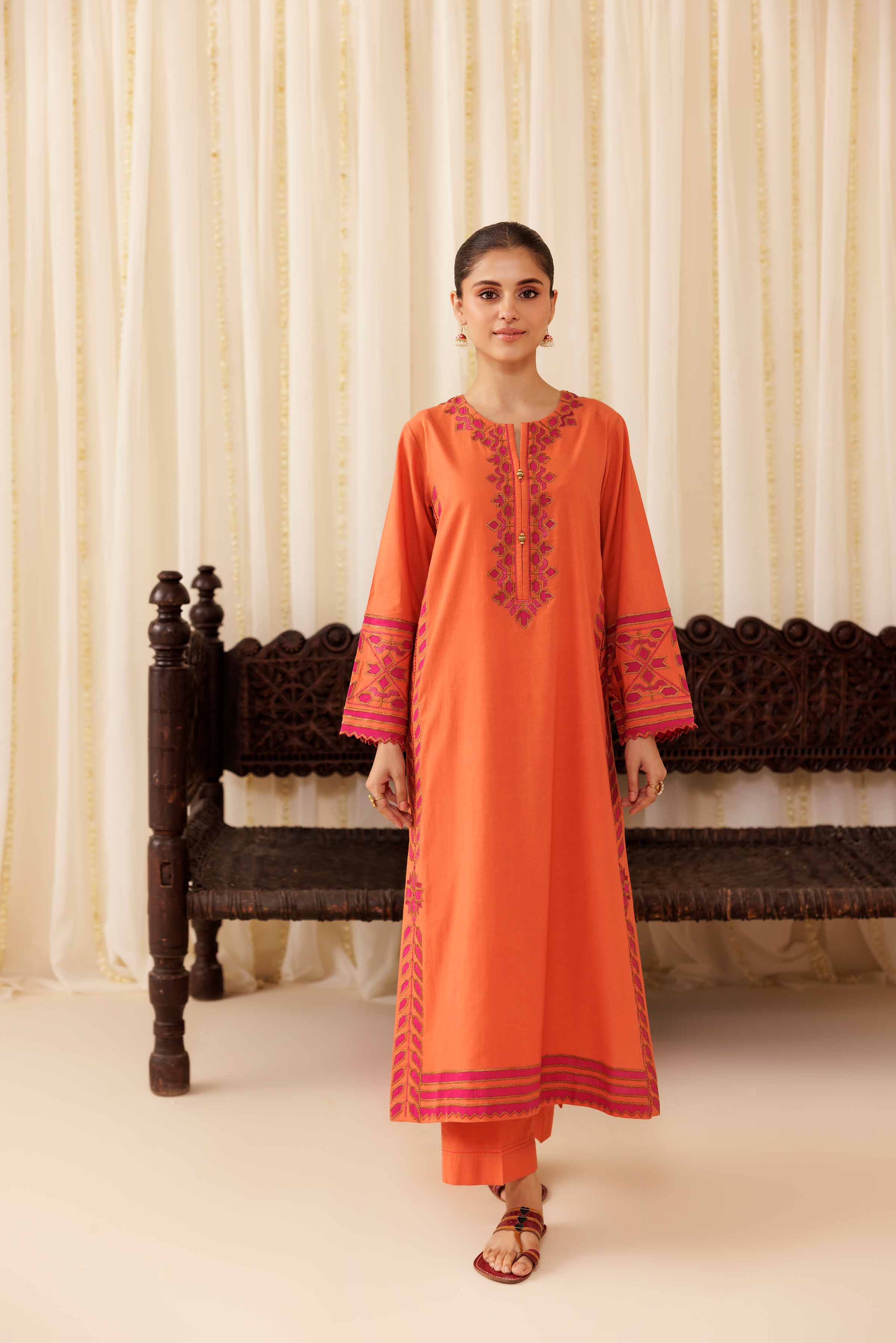 2 Piece - Embroidered Suit - PFE25-43 READY TO WEAR Orange Cambric 2PC Embroidered