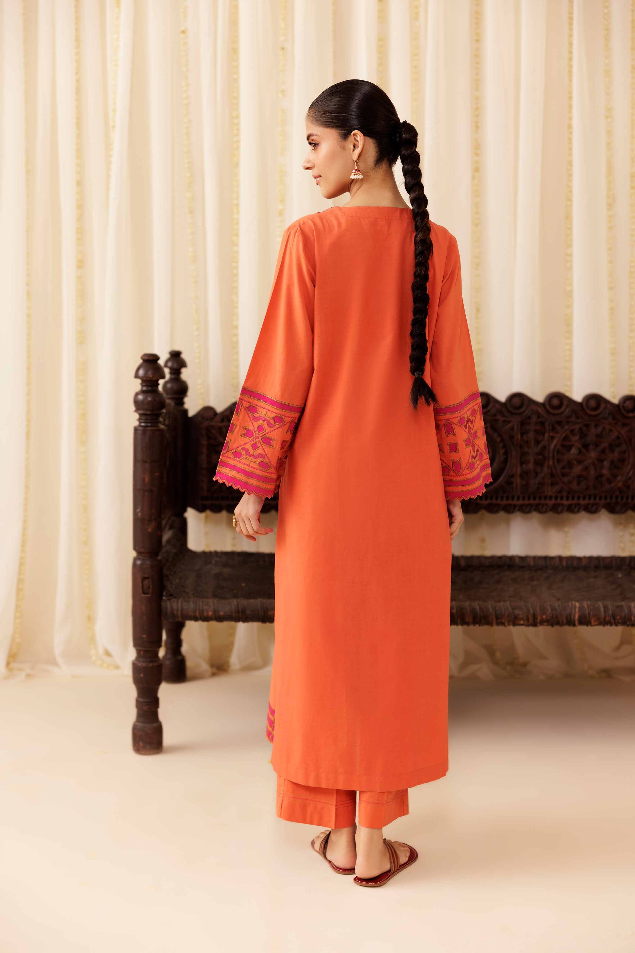 2 Piece - Embroidered Suit - PFE25-43 READY TO WEAR Orange Cambric 2PC Embroidered