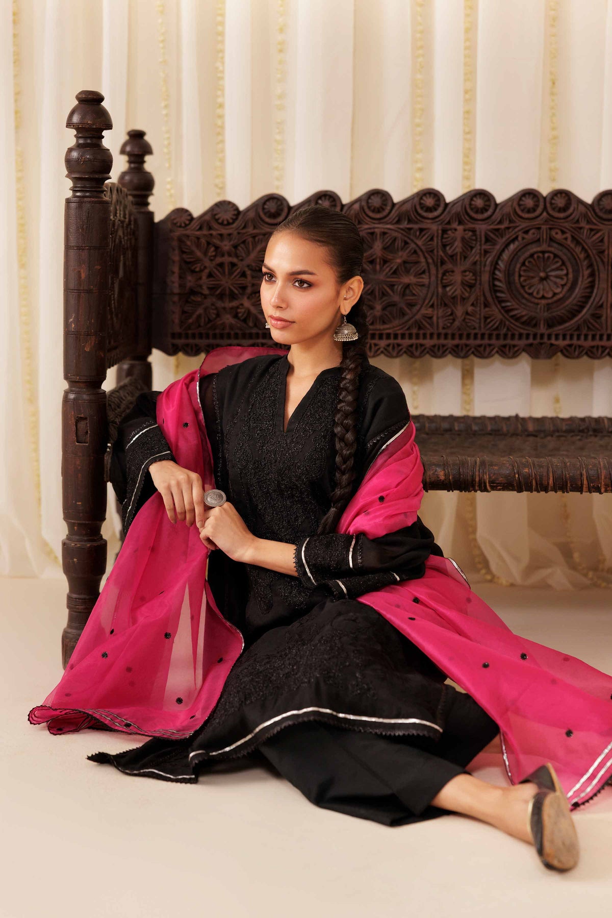 3 Piece - Embroidered Suit - PFE25-50 Black Cotton 3PC Embroidered Nishat Australia
