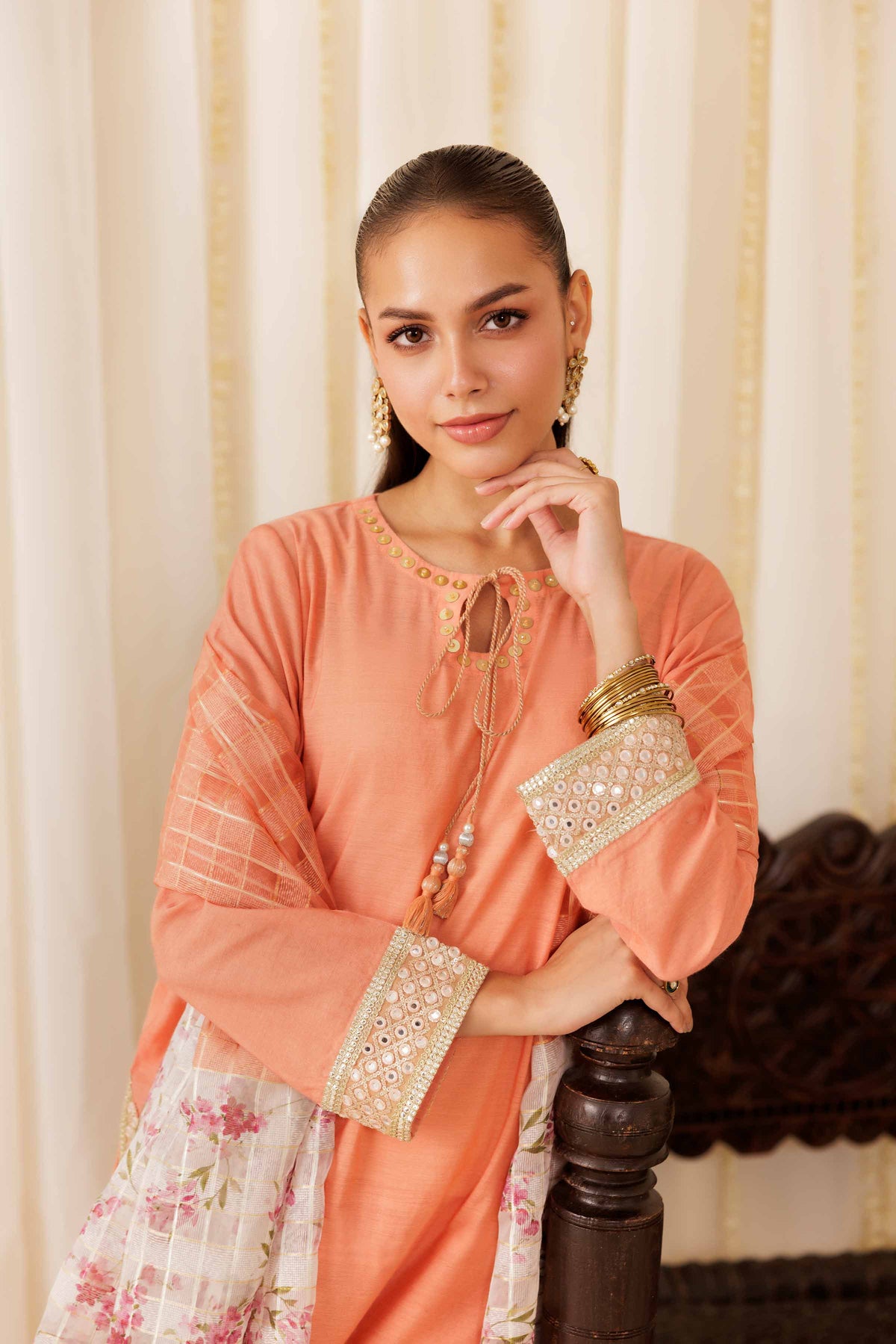 3 Piece - Embroidered Suit - PFE25-53 Orange Cotton 3PC Embroidered Nishat Australia