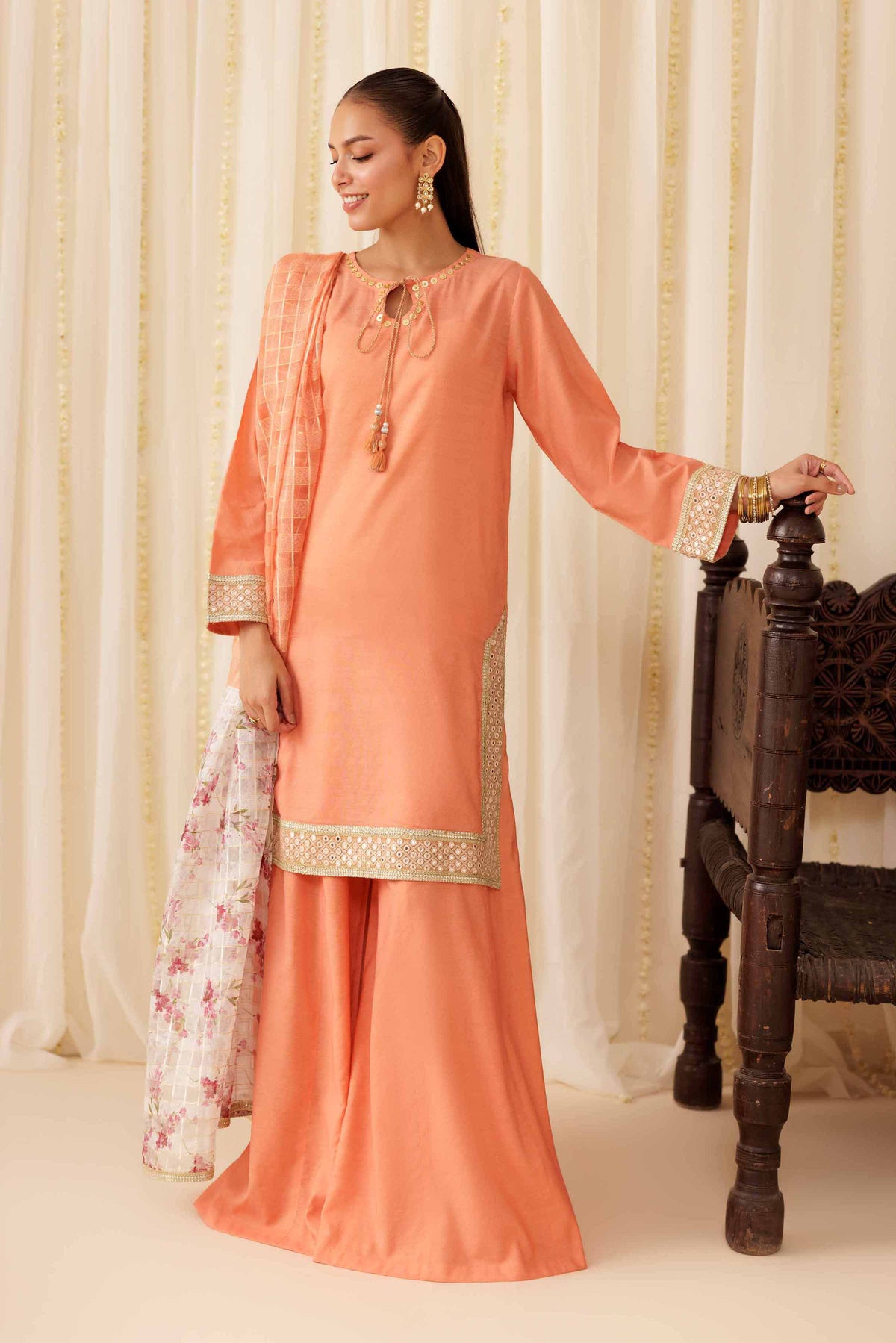 3 Piece - Embroidered Suit - PFE25-53 Orange Cotton 3PC Embroidered Nishat Australia