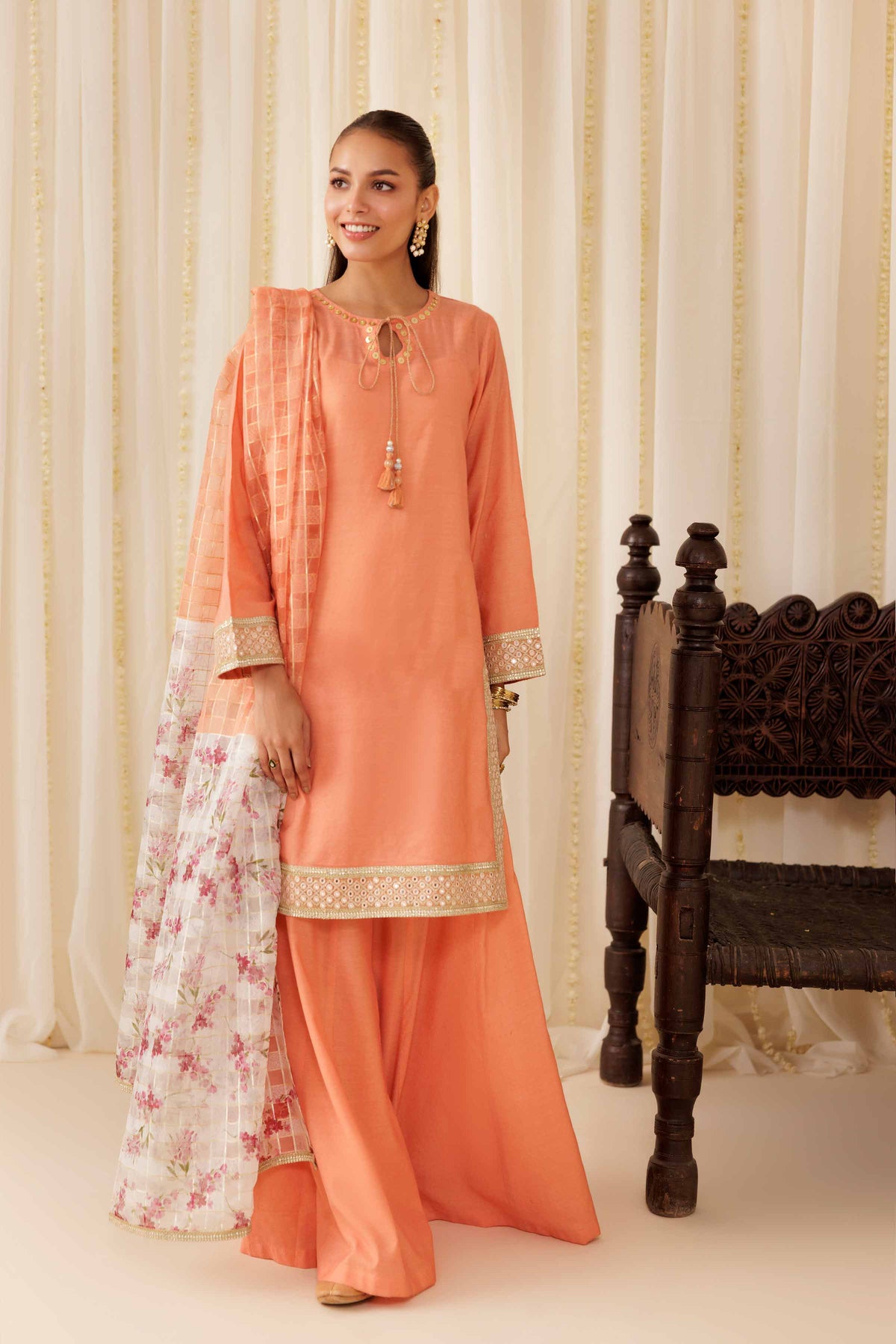 3 Piece - Embroidered Suit - PFE25-53 Orange Cotton 3PC Embroidered Nishat Australia