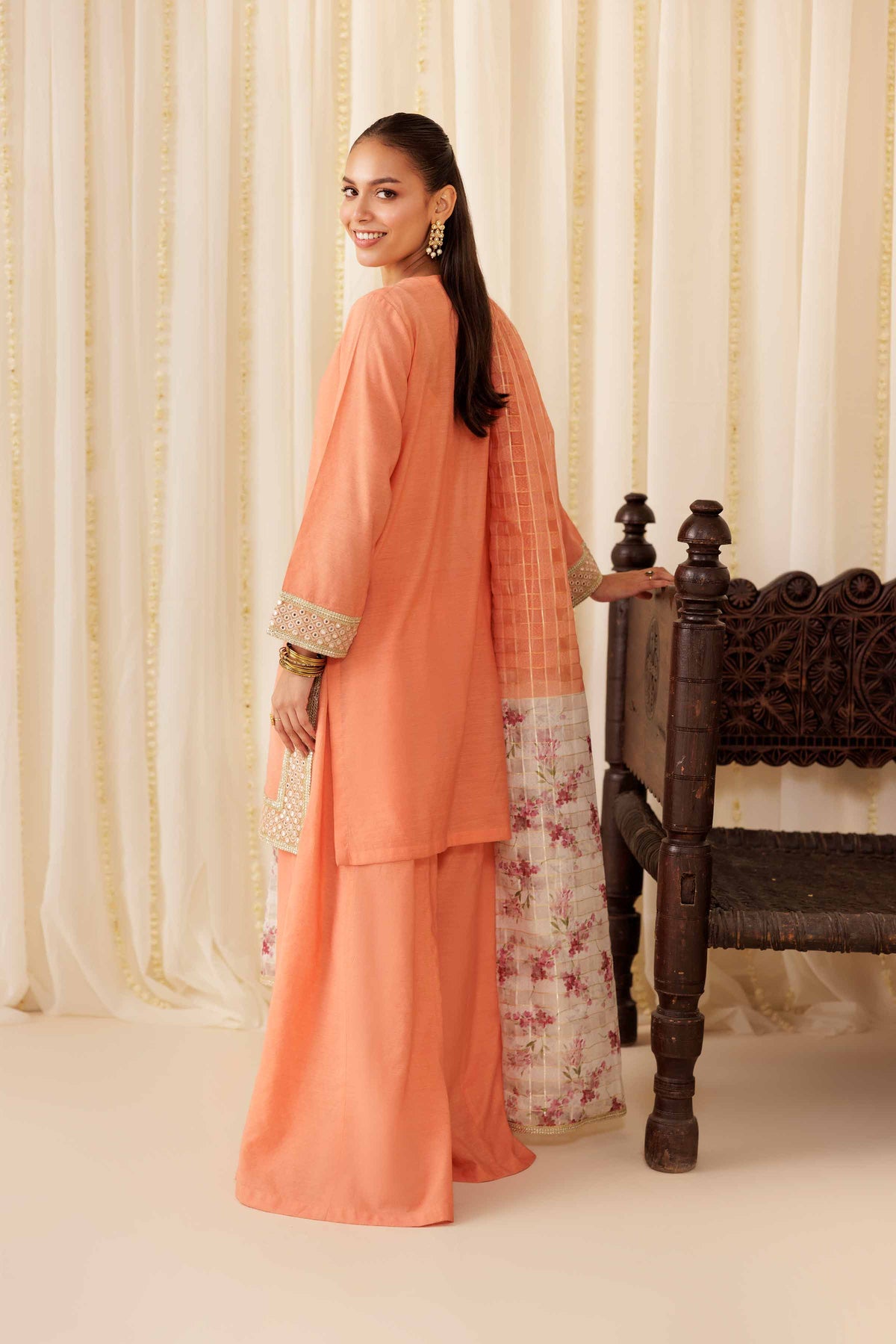 3 Piece - Embroidered Suit - PFE25-53 Orange Cotton 3PC Embroidered Nishat Australia